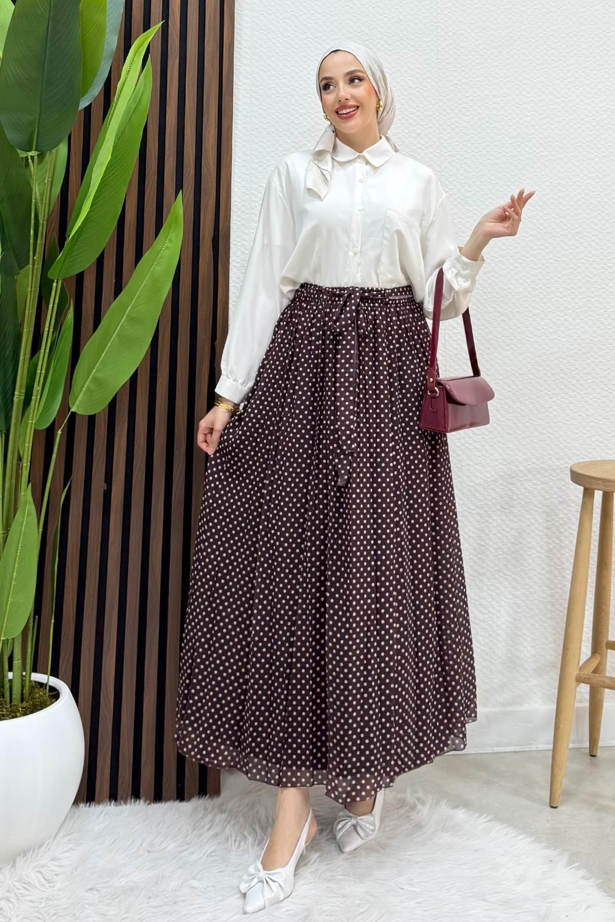 Zena Desenli Etek Mürdüm