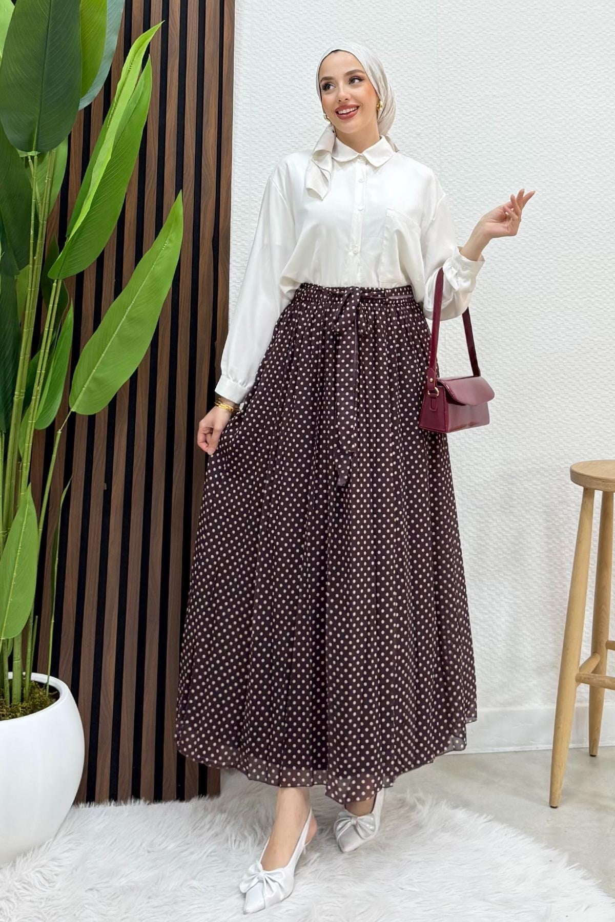 Zena Desenli Etek Mürdüm