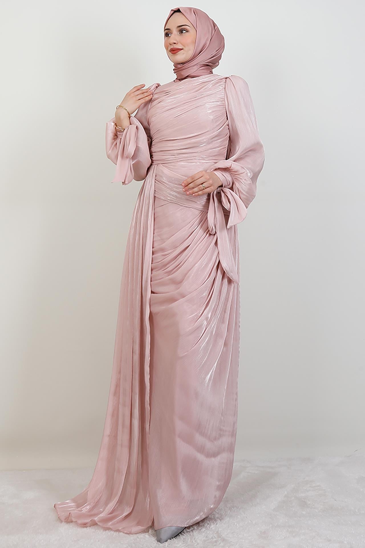 Afra İpek Abiye Açık Pudra