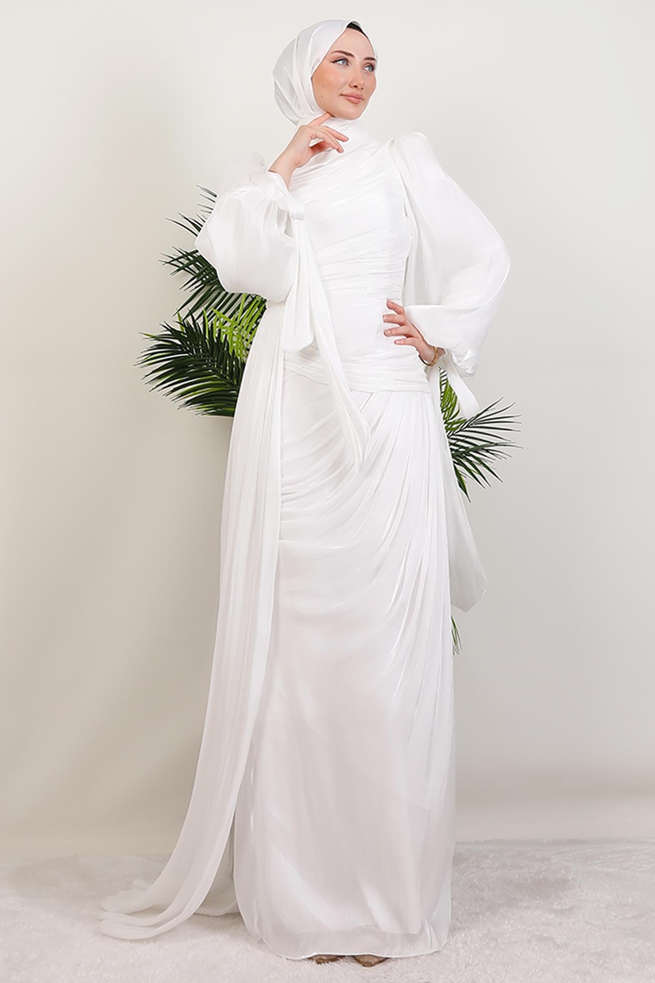 Afra İpek Abiye Beyaz