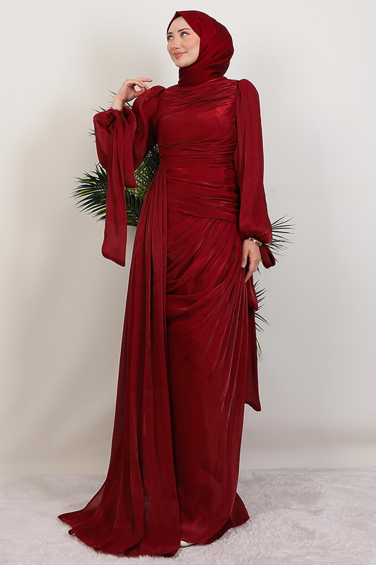 Afra İpek Abiye Bordo