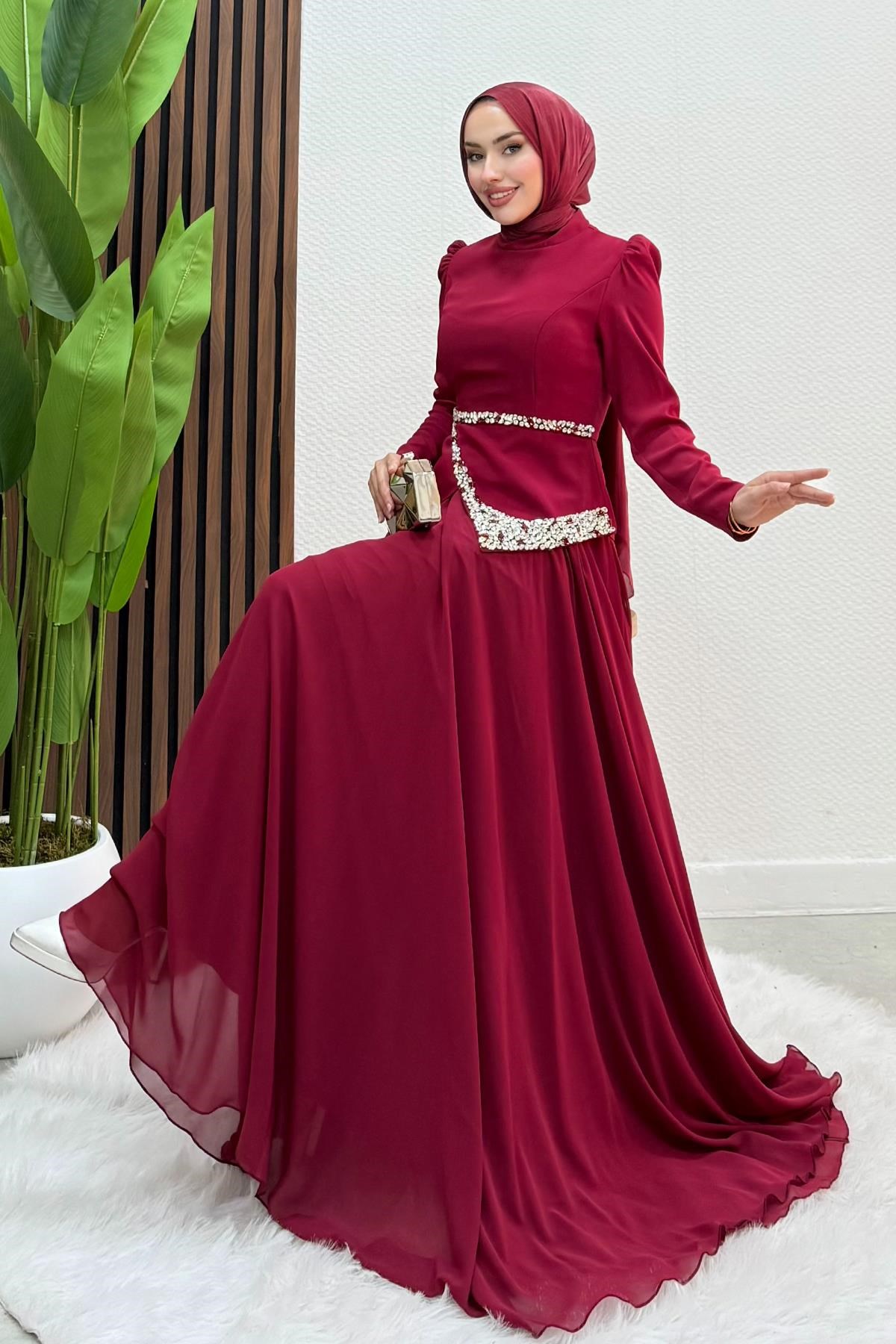 Ala Şifon Abiye Bordo