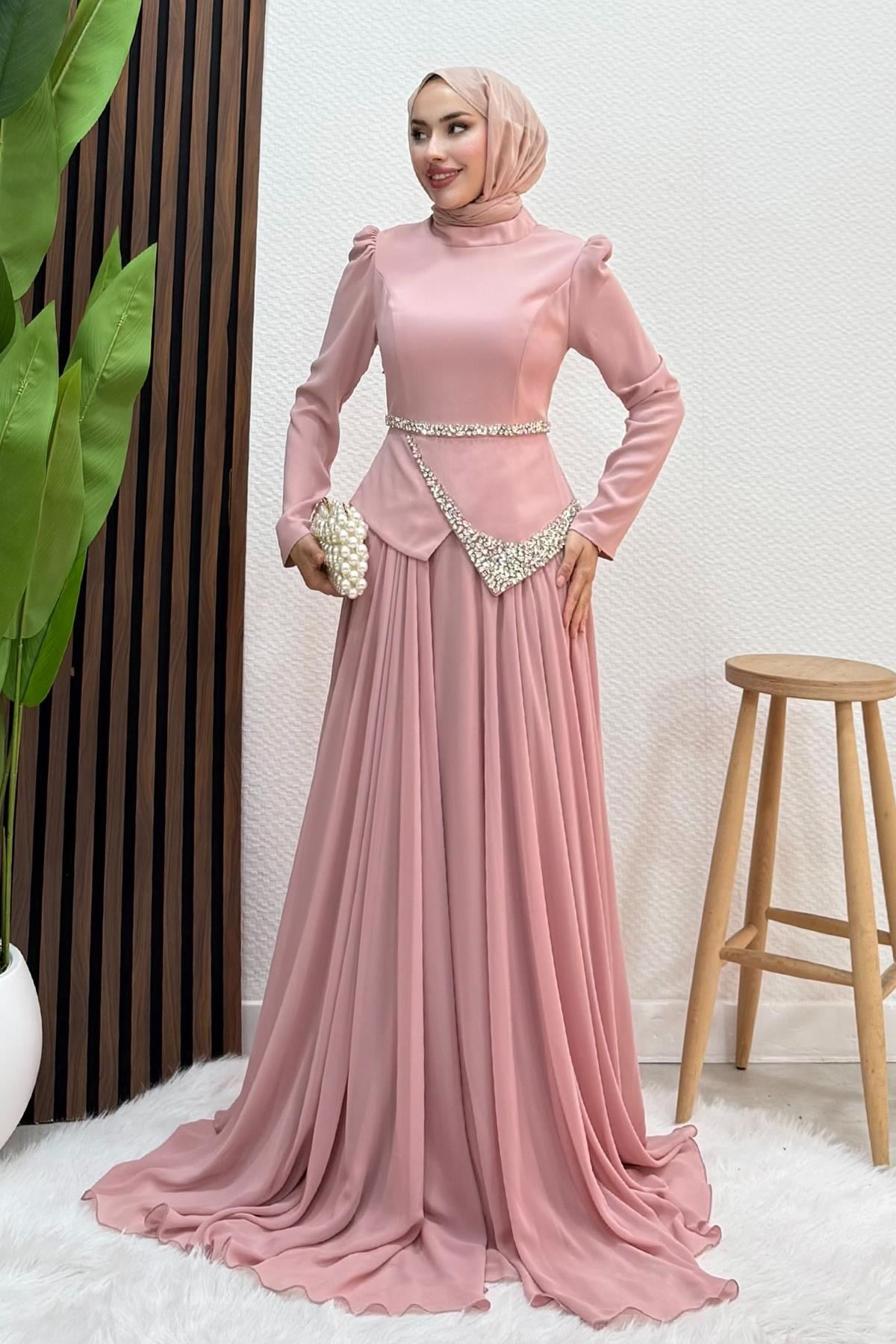 Ala Şifon Abiye Soft Pembe