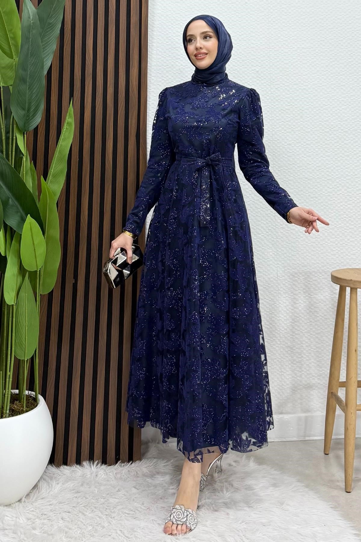 Anastasia Tül Abiye Lacivert