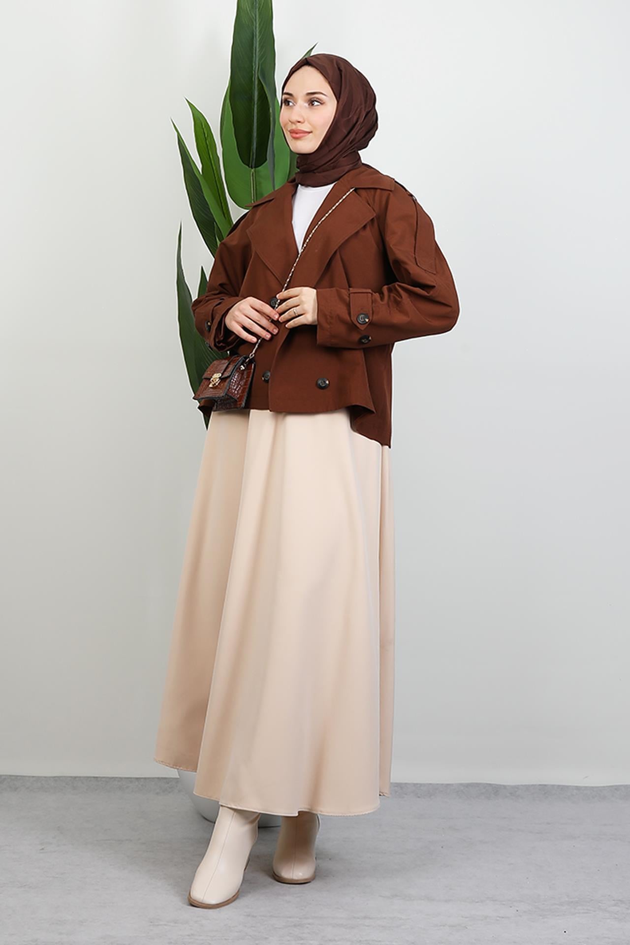 Apoletli Kısa Trenç Kahve