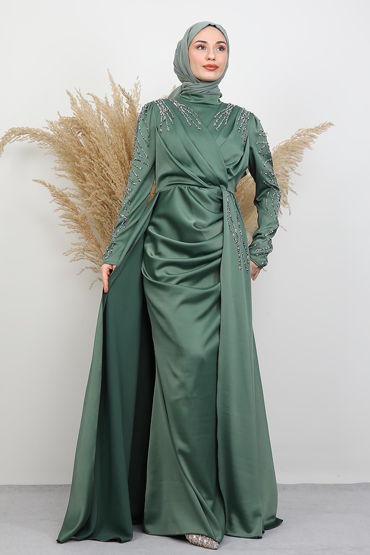 Asya Tesettür Abiye Soft Yeşil