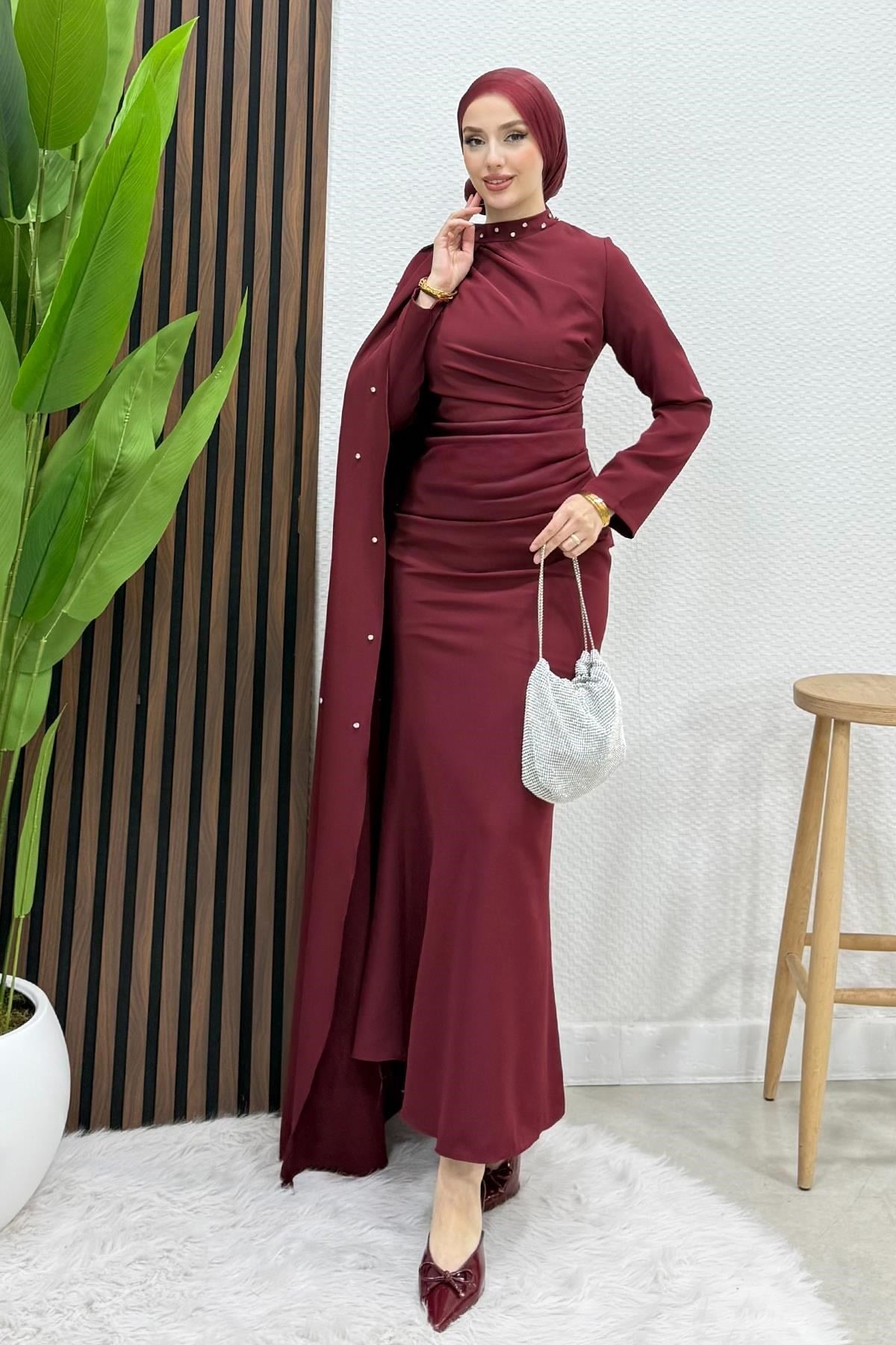 Ayşen Krep Abiye Bordo