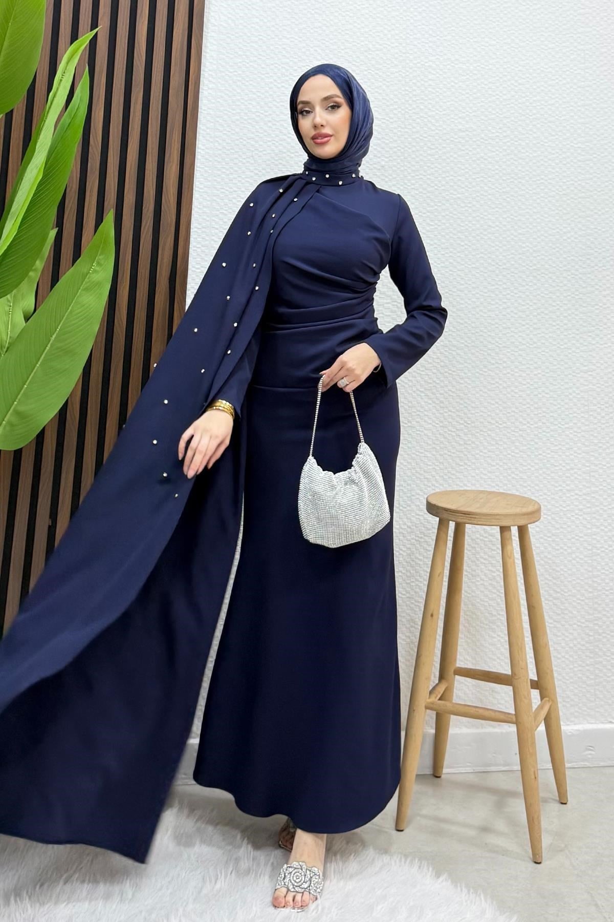 Ayşen Krep Abiye Lacivert
