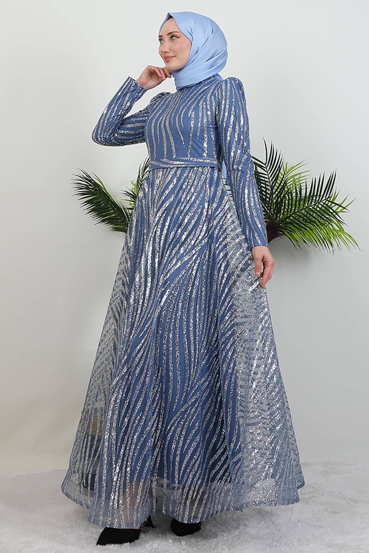 Basra Simli Abiye İndigo