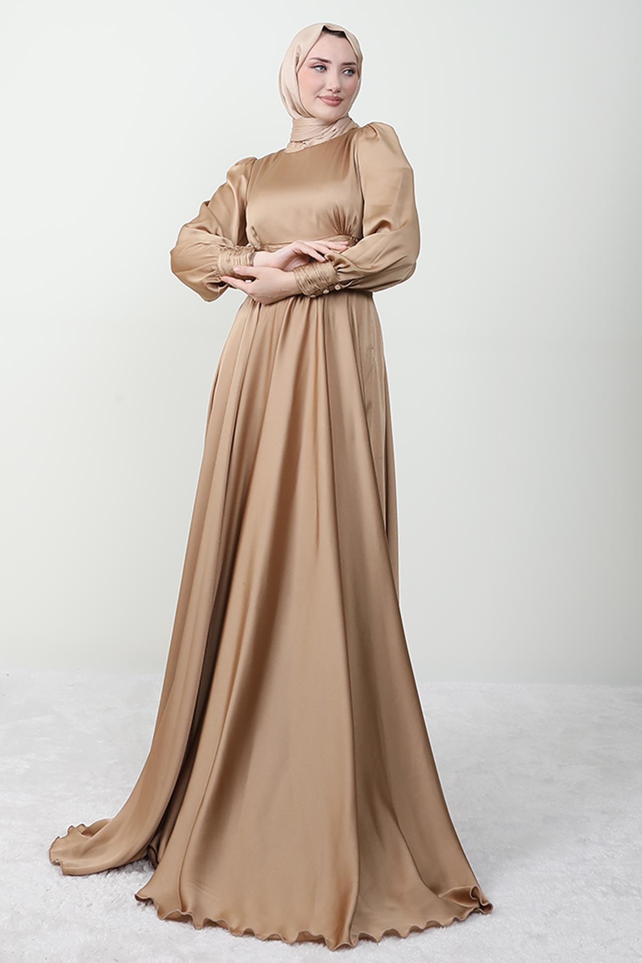 Beli Pileli Saten Abiye Gold
