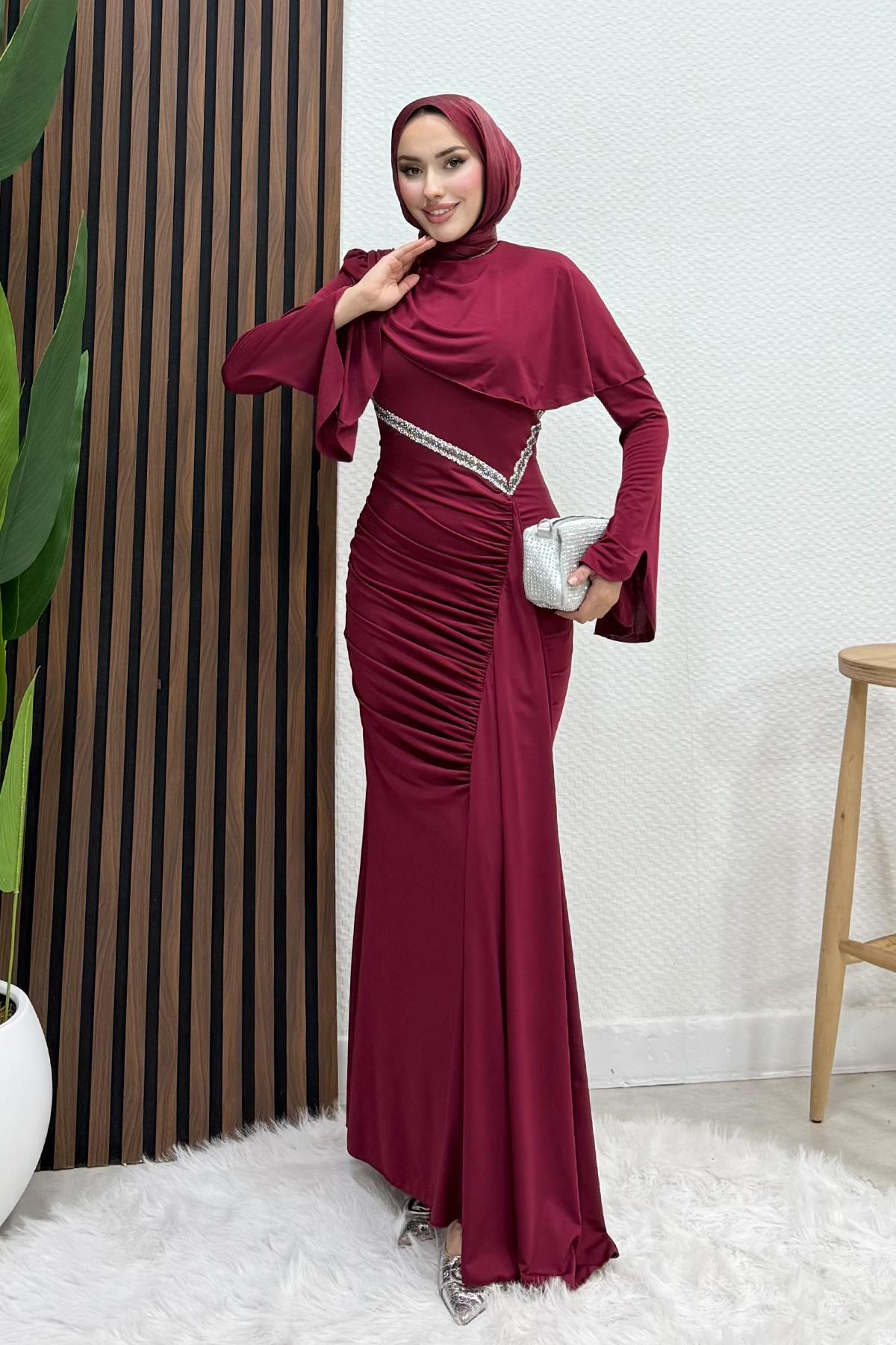 Belinay Sandy Elbise Bordo