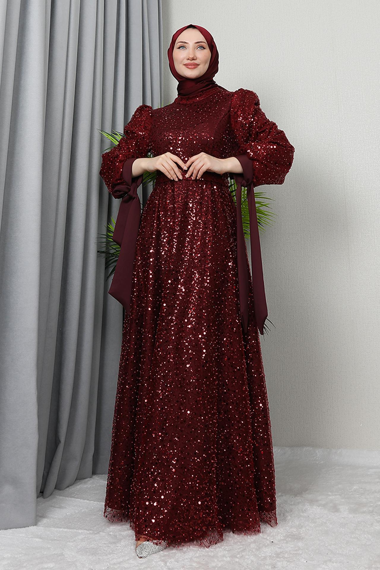 Betül Tesettür Abiye Bordo
