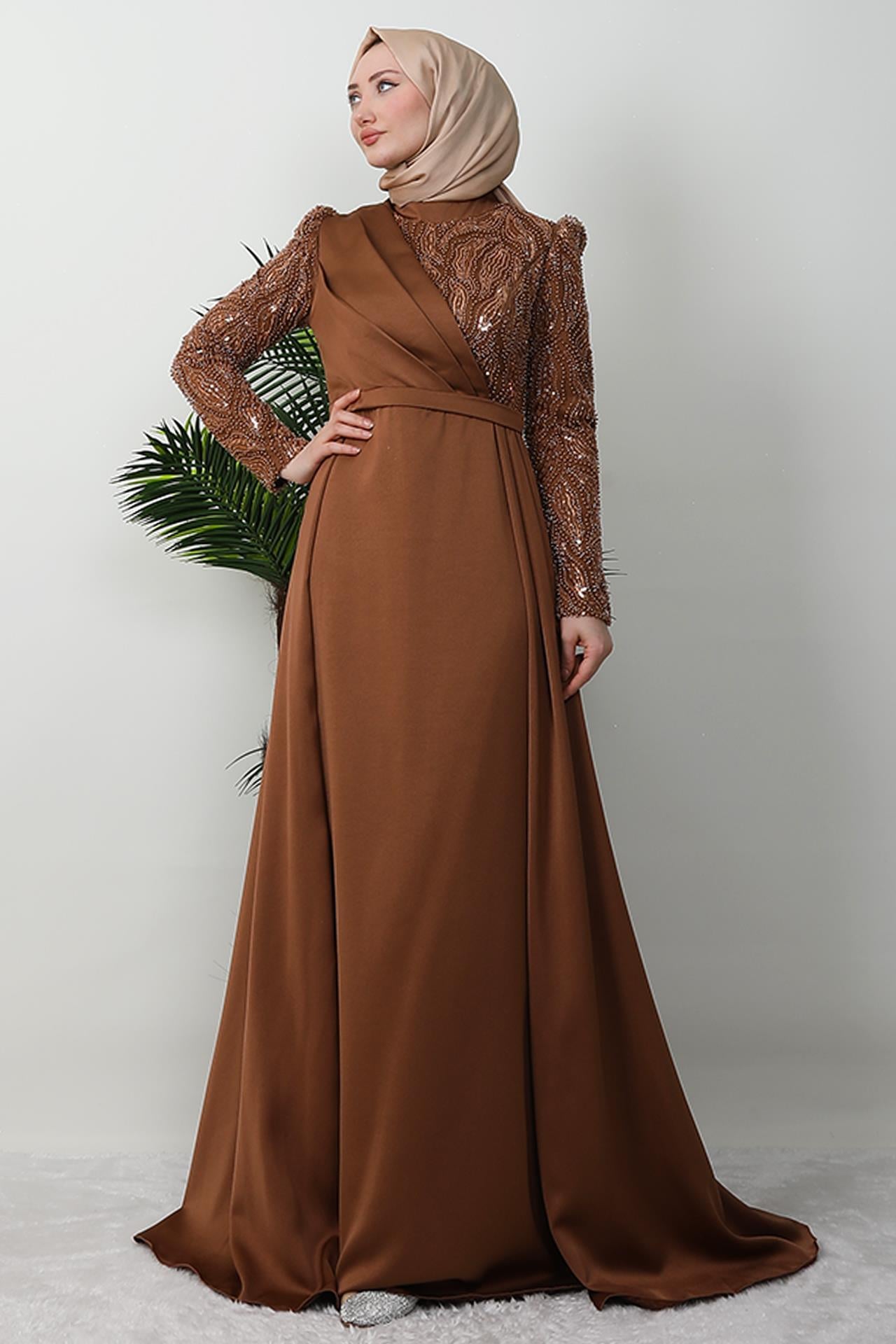 Bilge Tesettür Abiye Taba