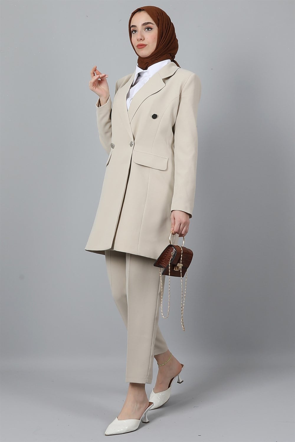 Blazer Ceket Takım Bej