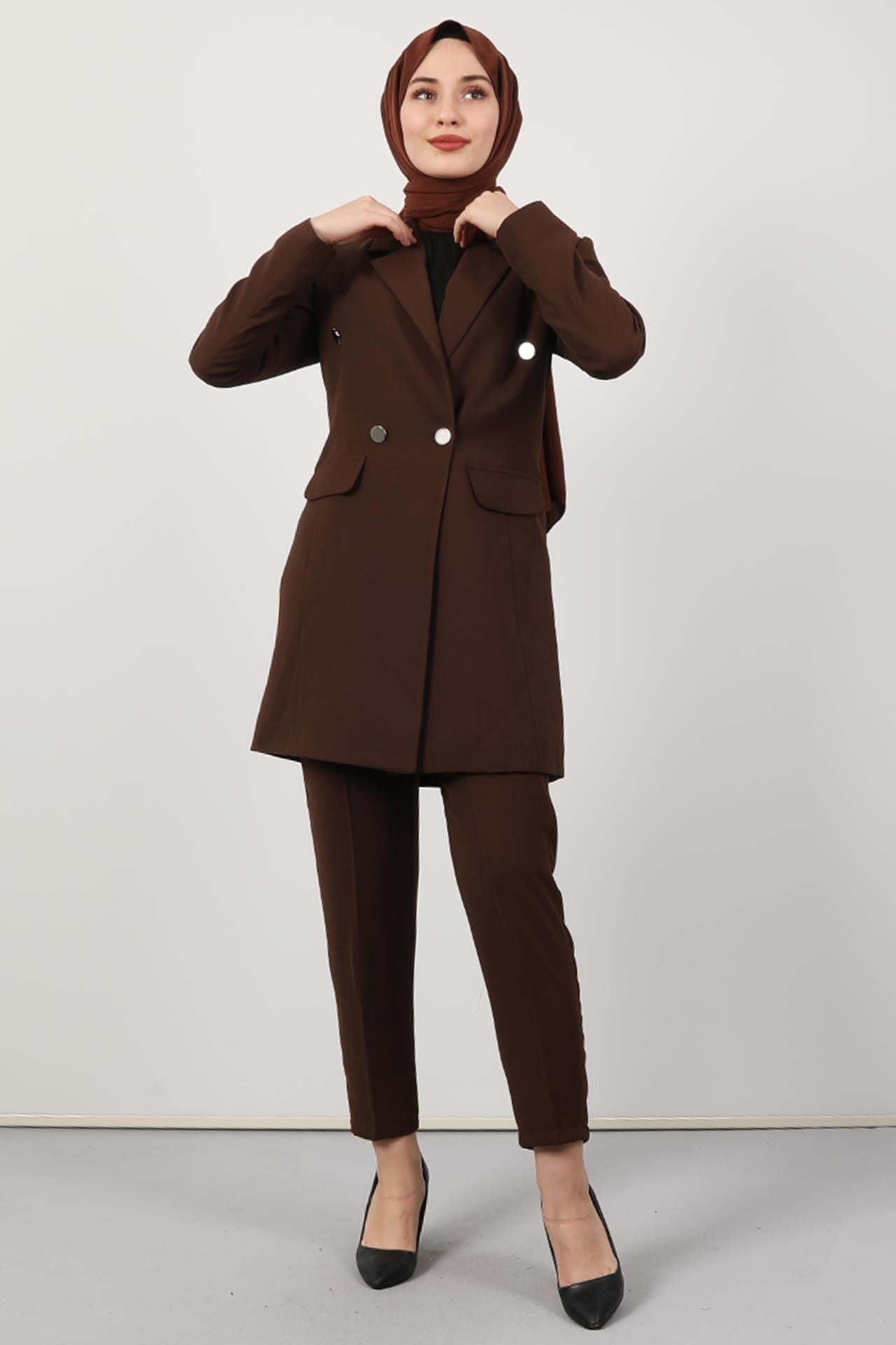 Blazer Ceket Takım Kahverengi