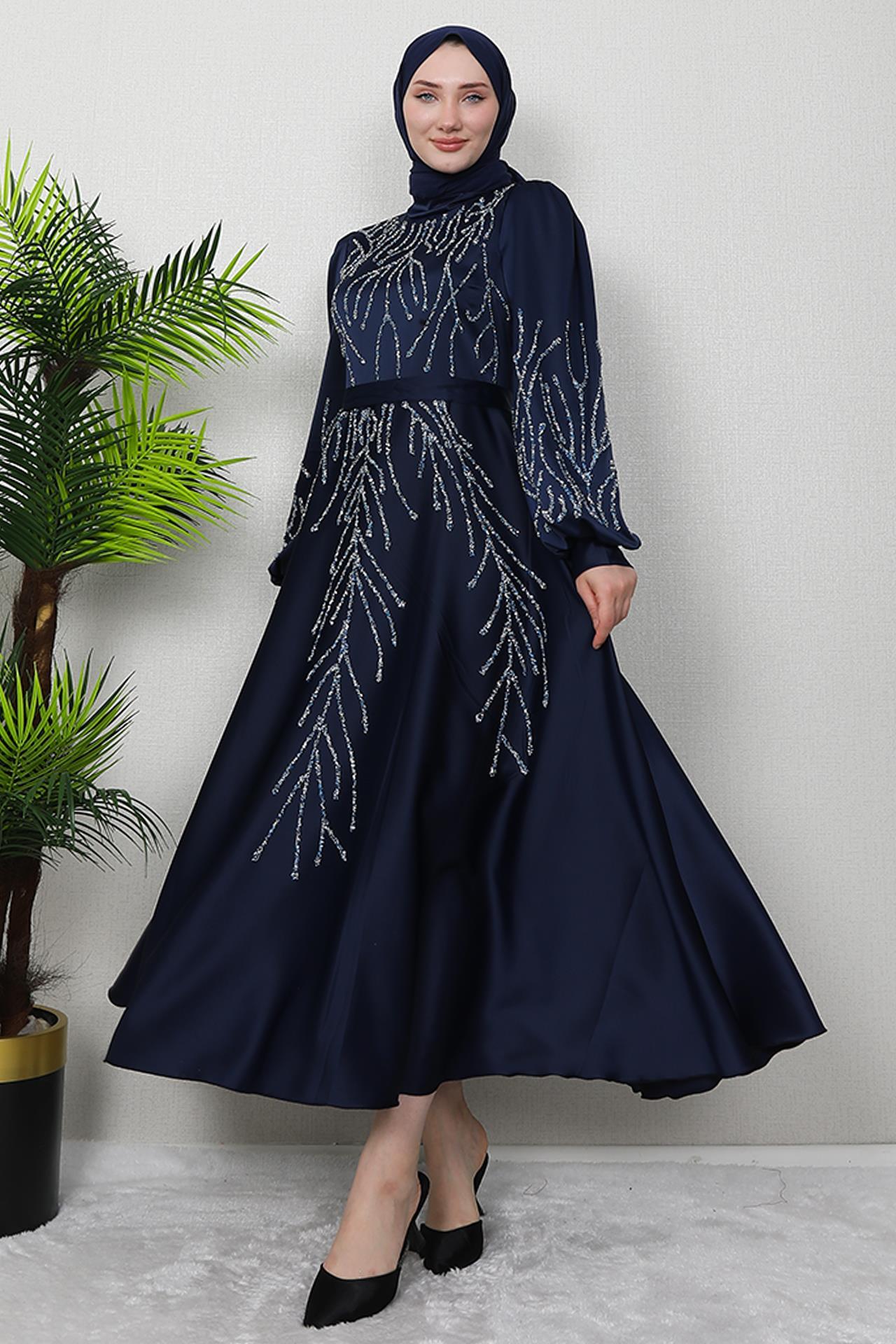 Buğlem Taşlı Abiye Lacivert
