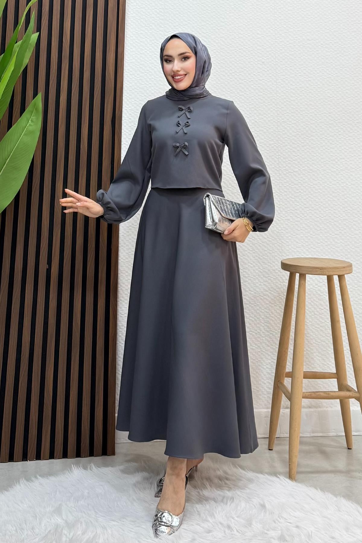Bukre Krep Takım Koyu Gri