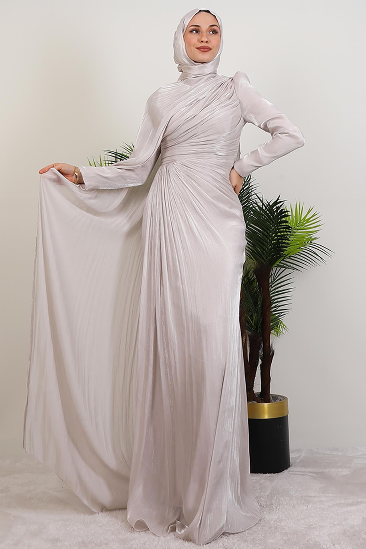 Burcu Tesettür Abiye Bej