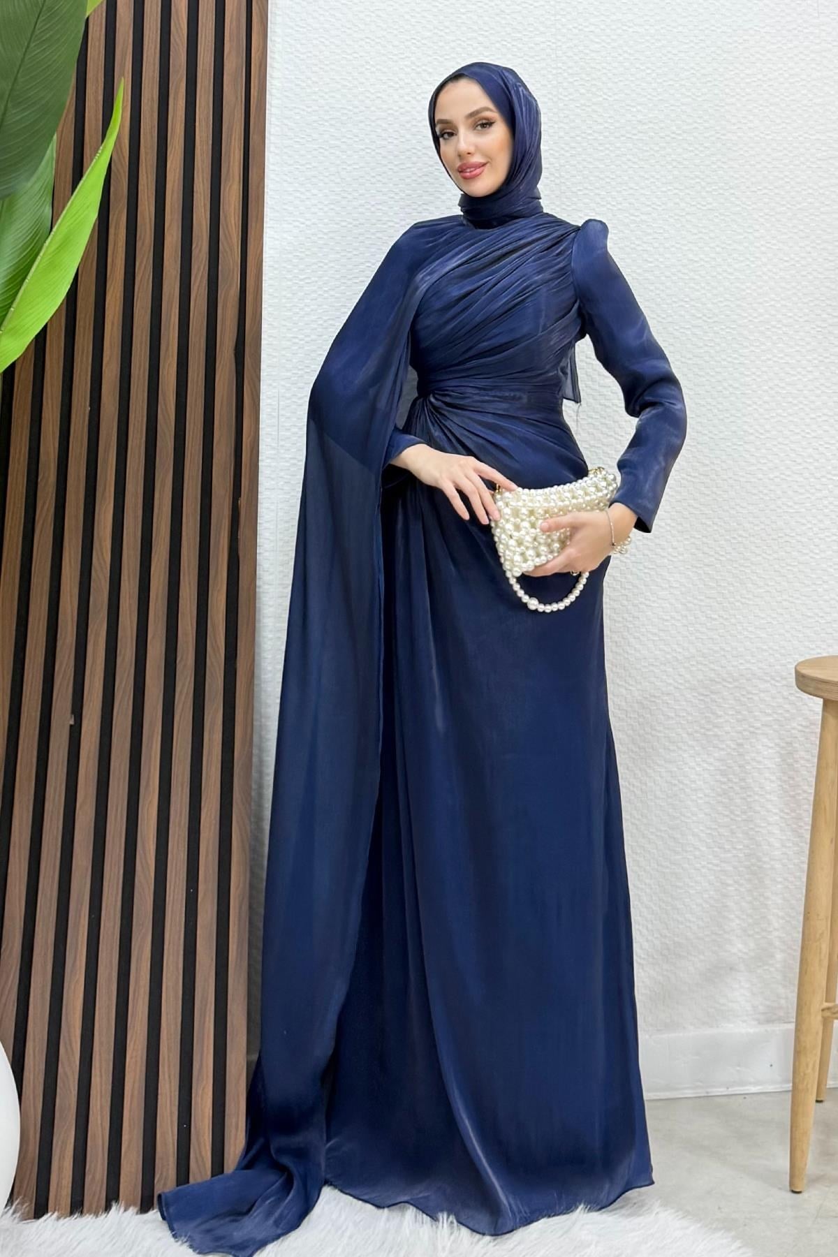 Burcu Tesettür Abiye Lacivert