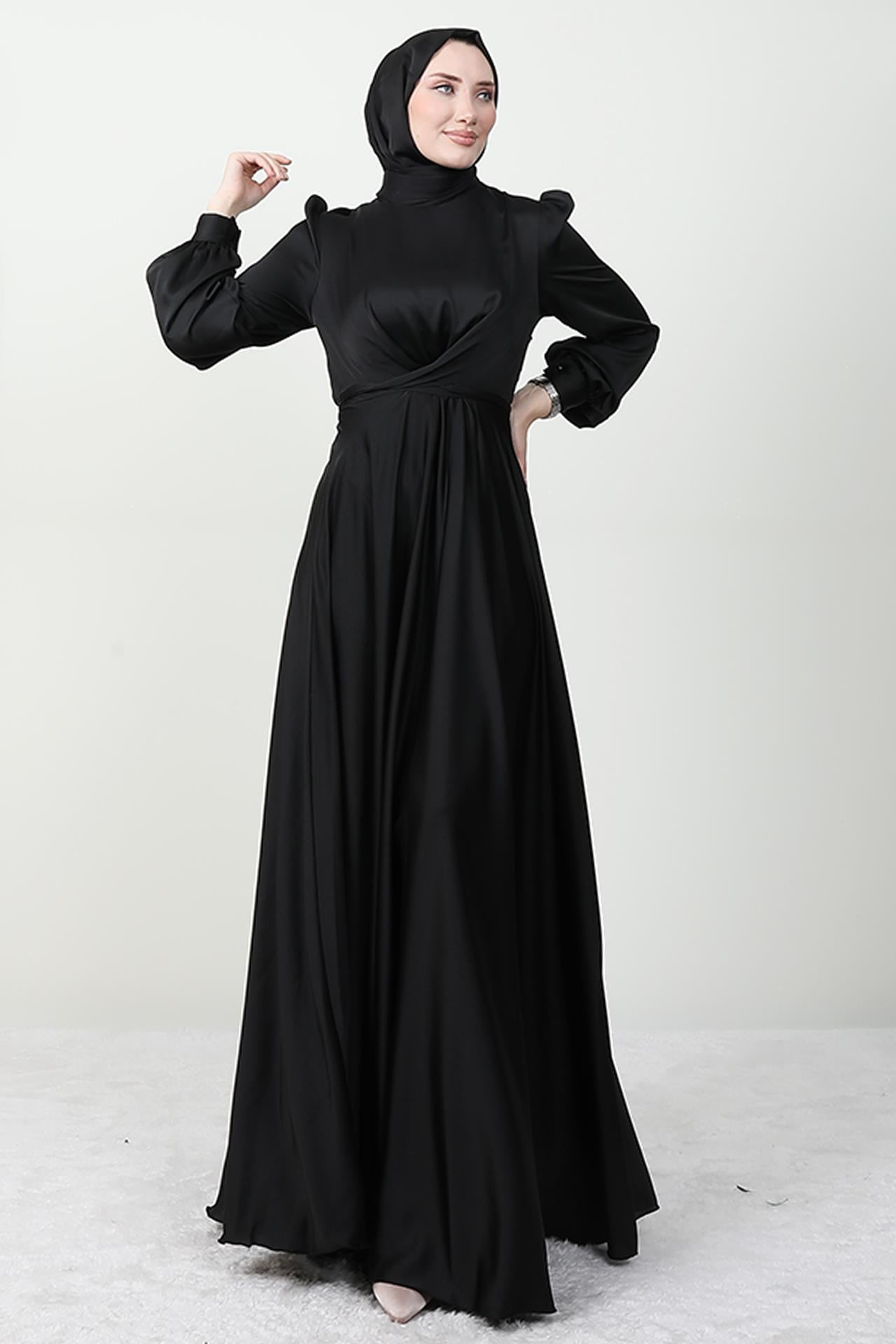 Çapraz Kuşaklı Abiye Siyah