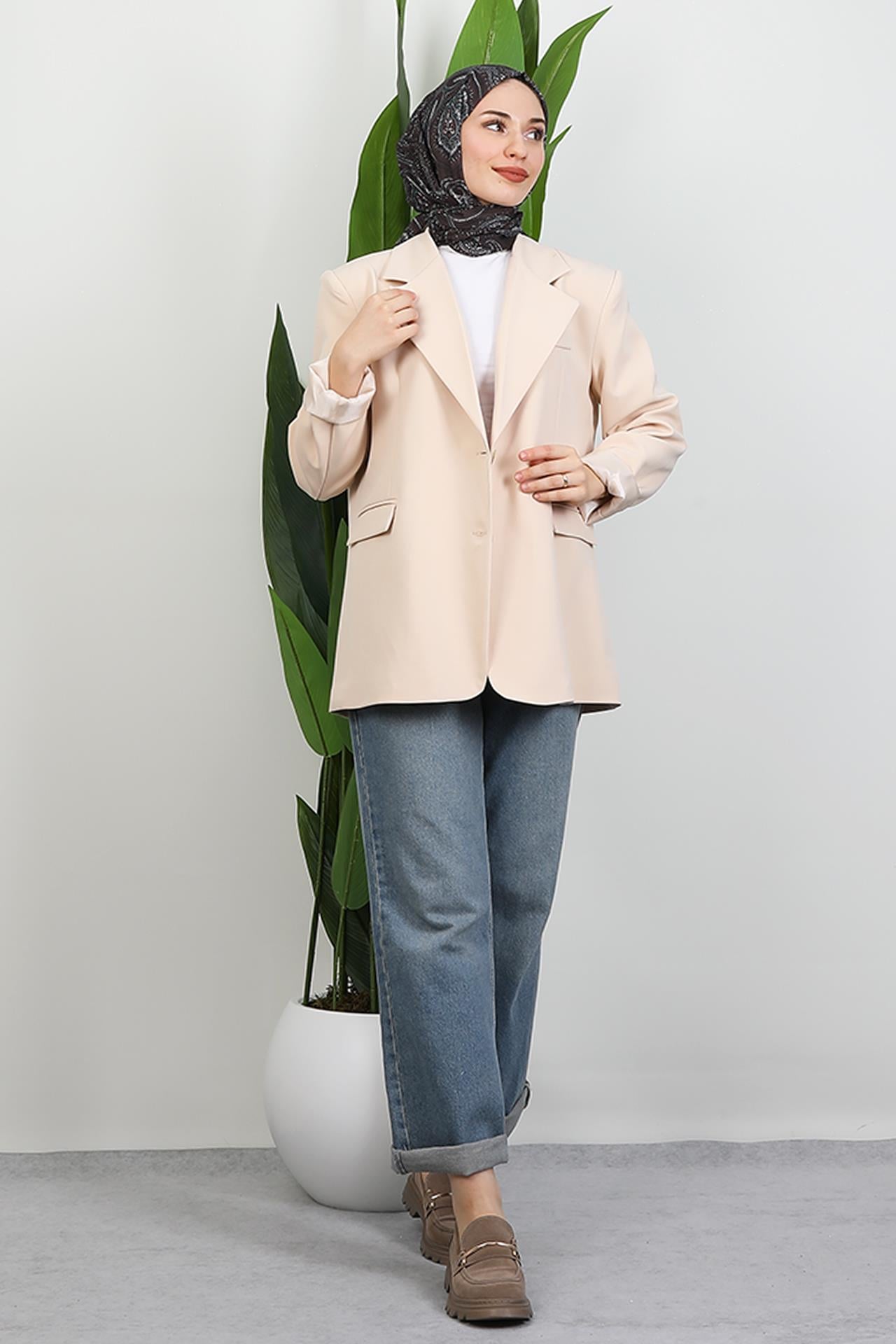 Dalya İki Düğmeli Ceket Krem