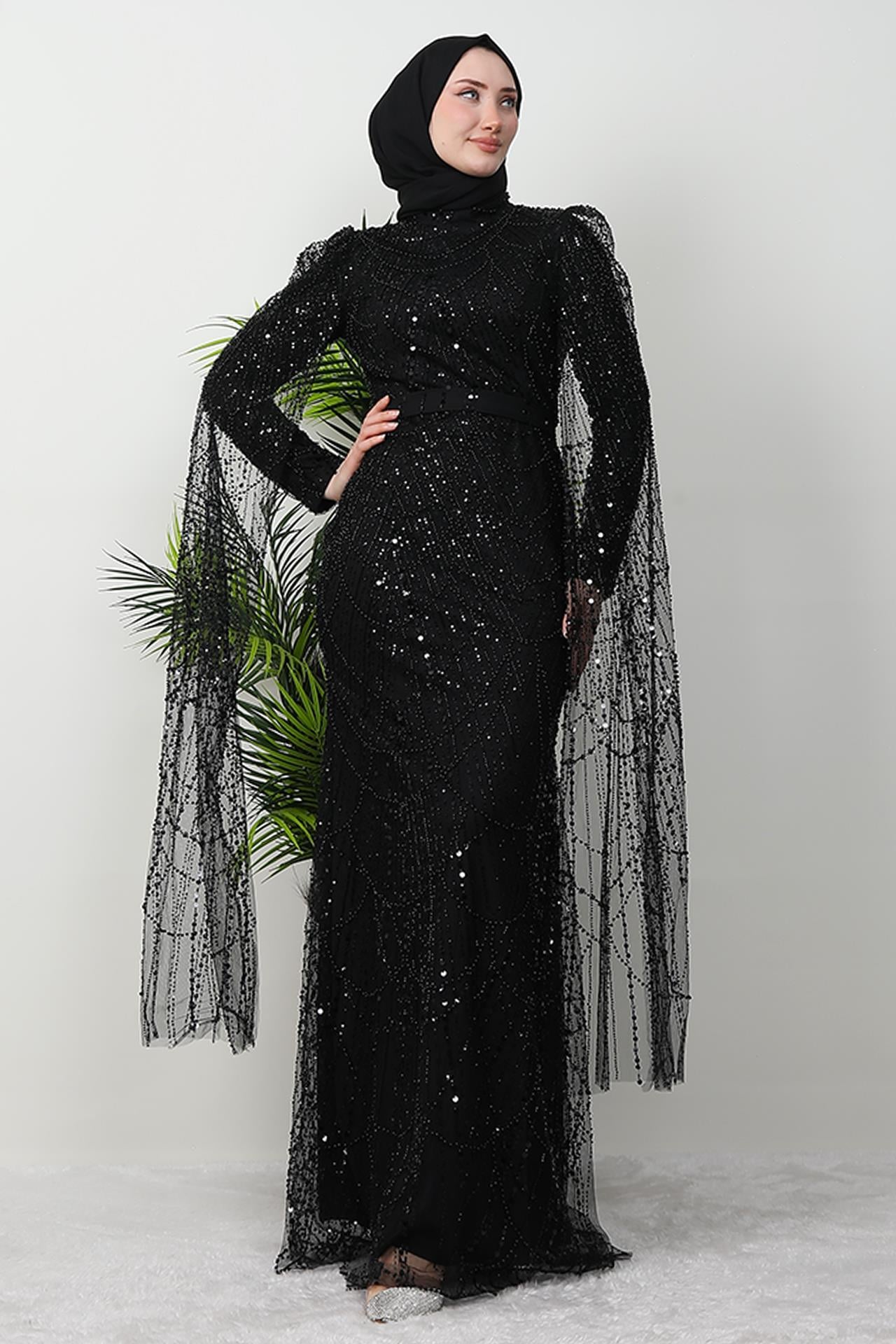 Duru Taşlı Abiye Siyah