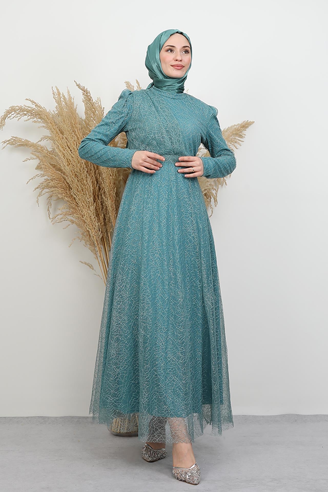 Düş Simli Abiye Koyu Mint