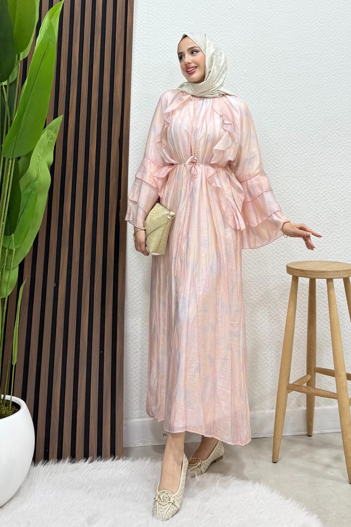 Ebruli Tül Elbise Soft Pembe