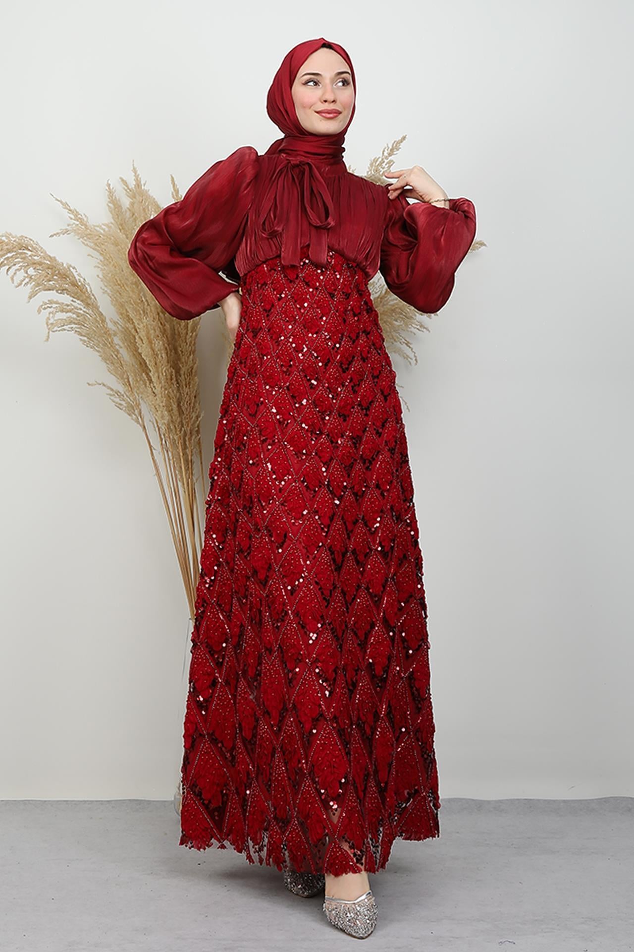 Eflisya İşleme Abiye Bordo