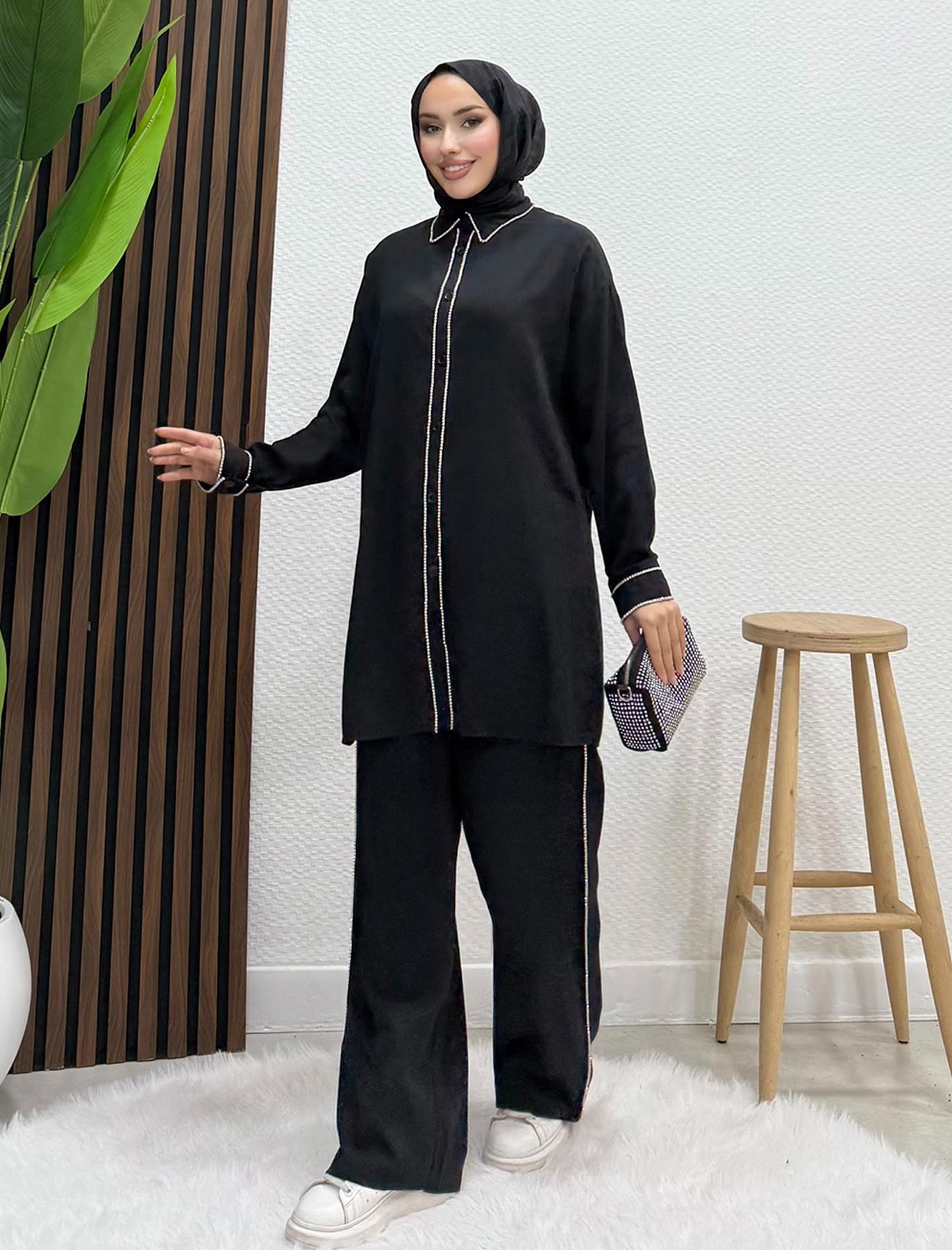 Emma Taşlı Takım Siyah