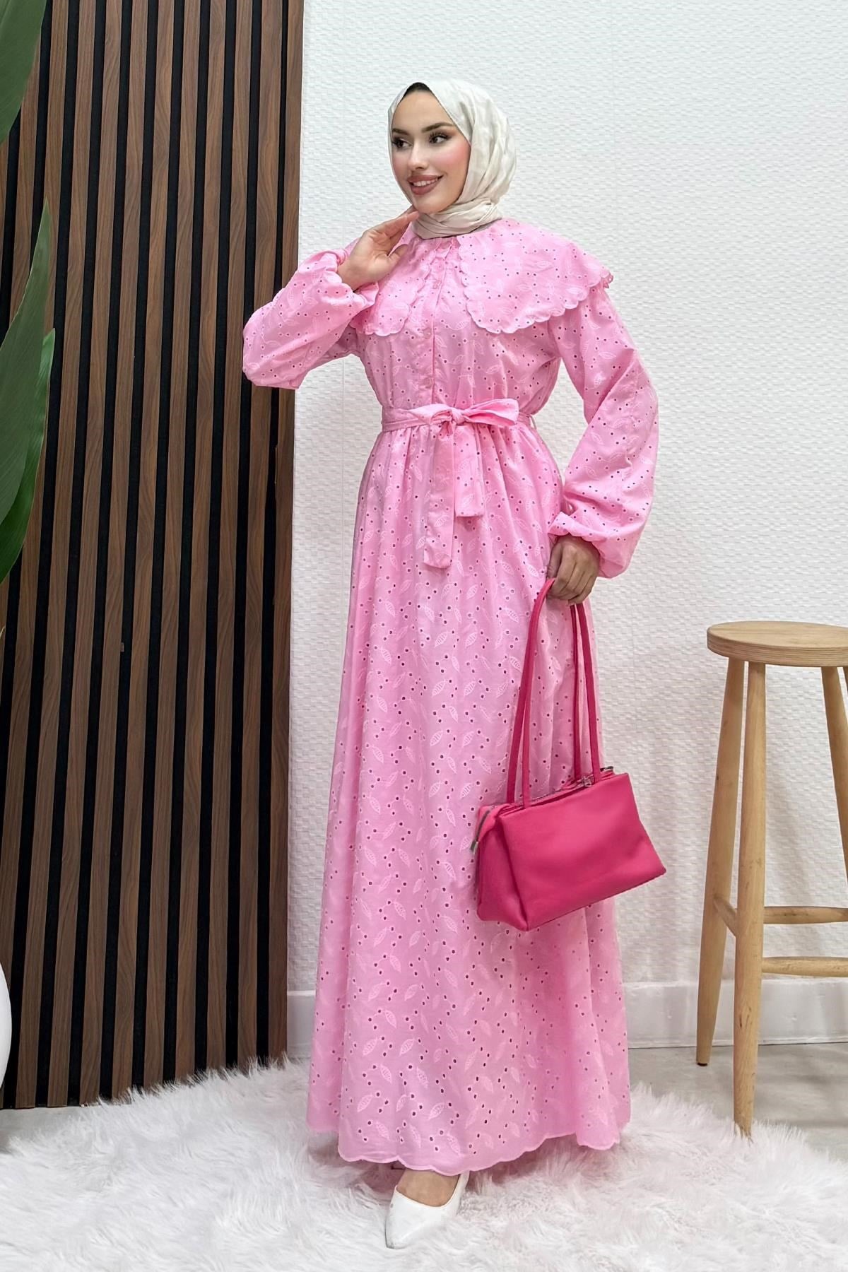 Erina Cotton Elbise Pembe