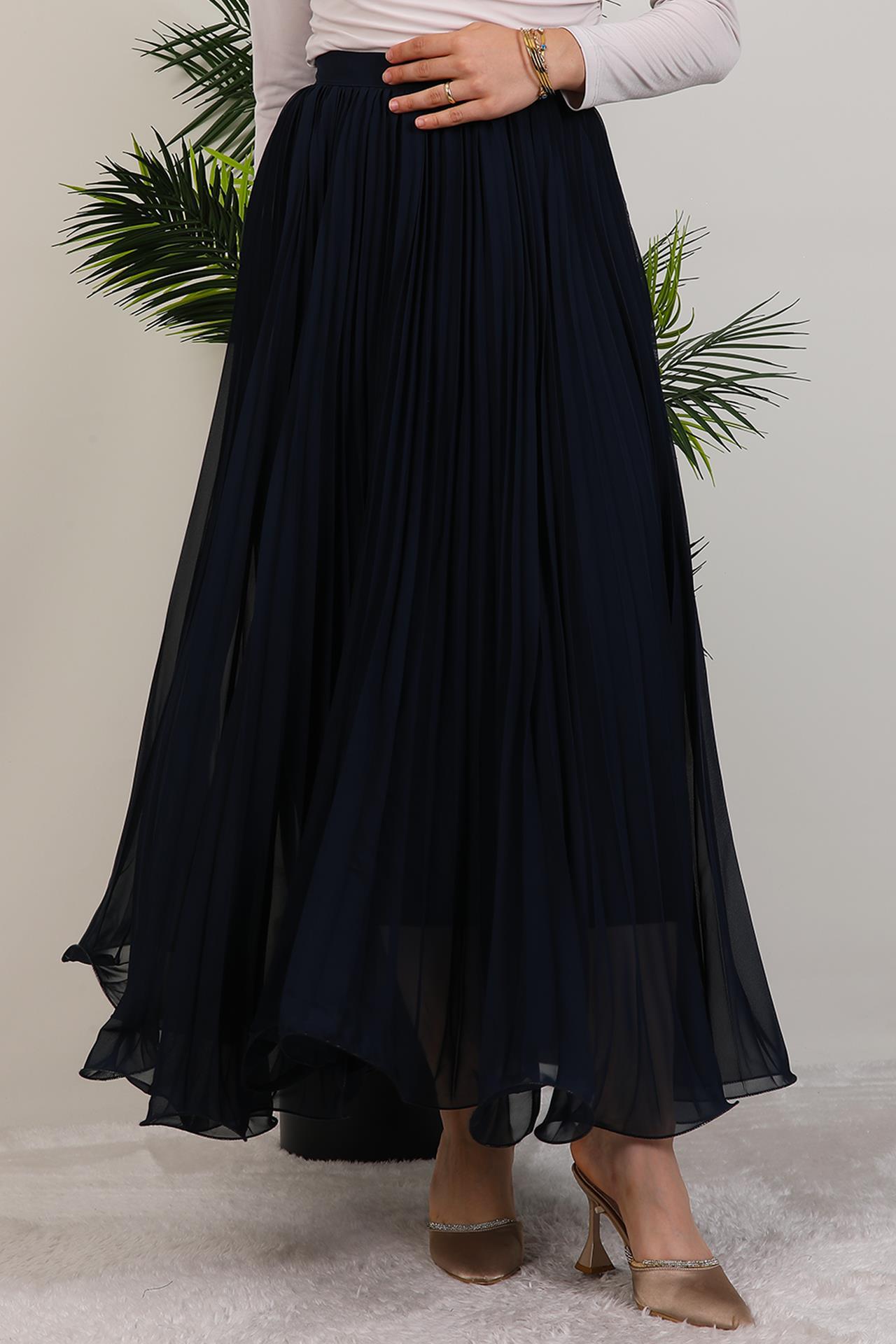 Eyfel Pileli Etek Lacivert