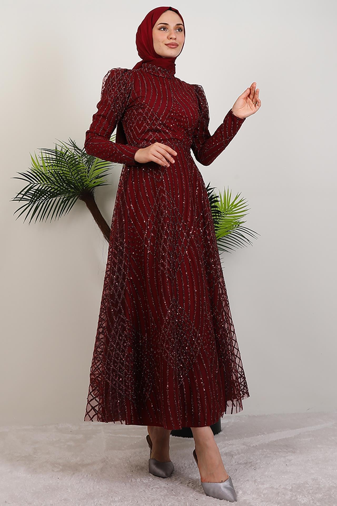 Ezna Simli Abiye Bordo