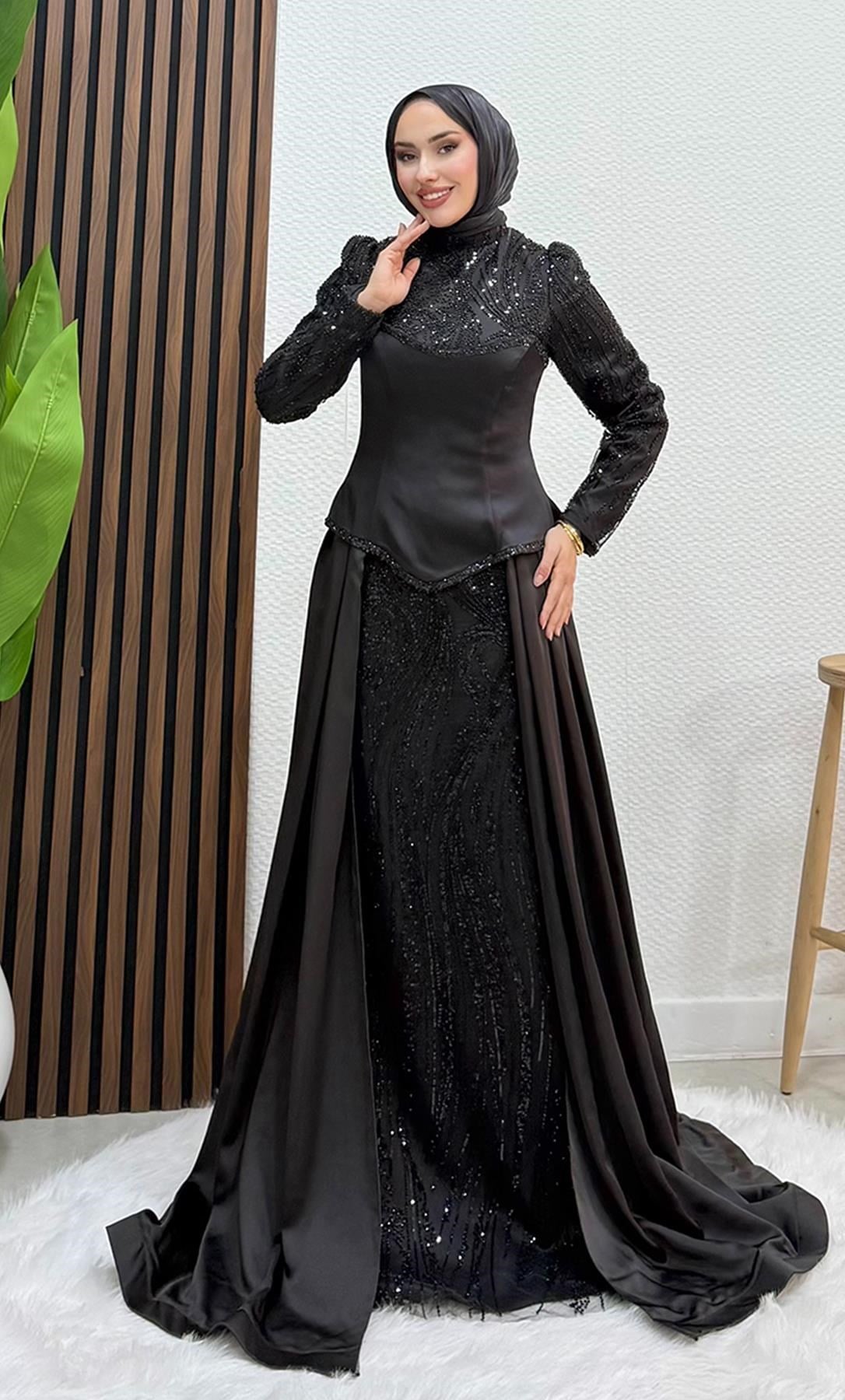 Feriha Korse Detay Abiye Siyah