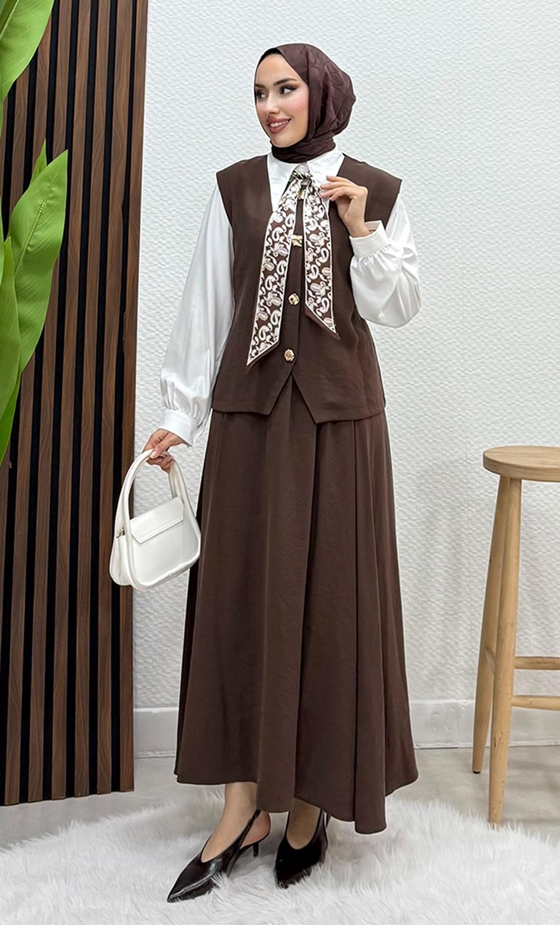 Fularlı Üçlü Takım Kahve
