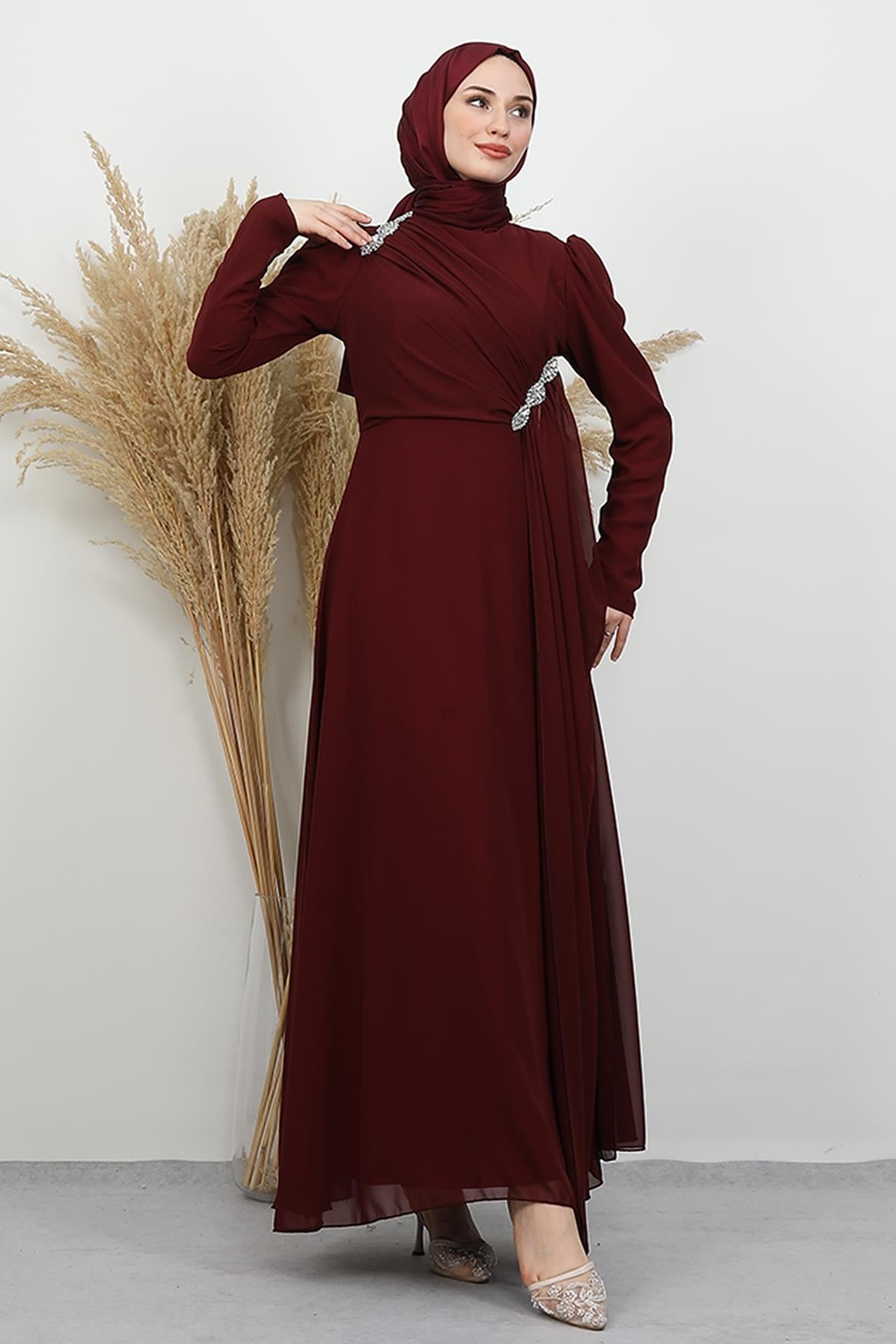 Gülnihal Şifon Abiye Bordo
