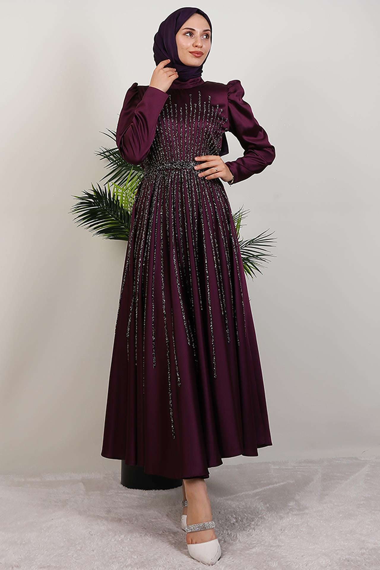 Güneş Tesettür Abiye Mor