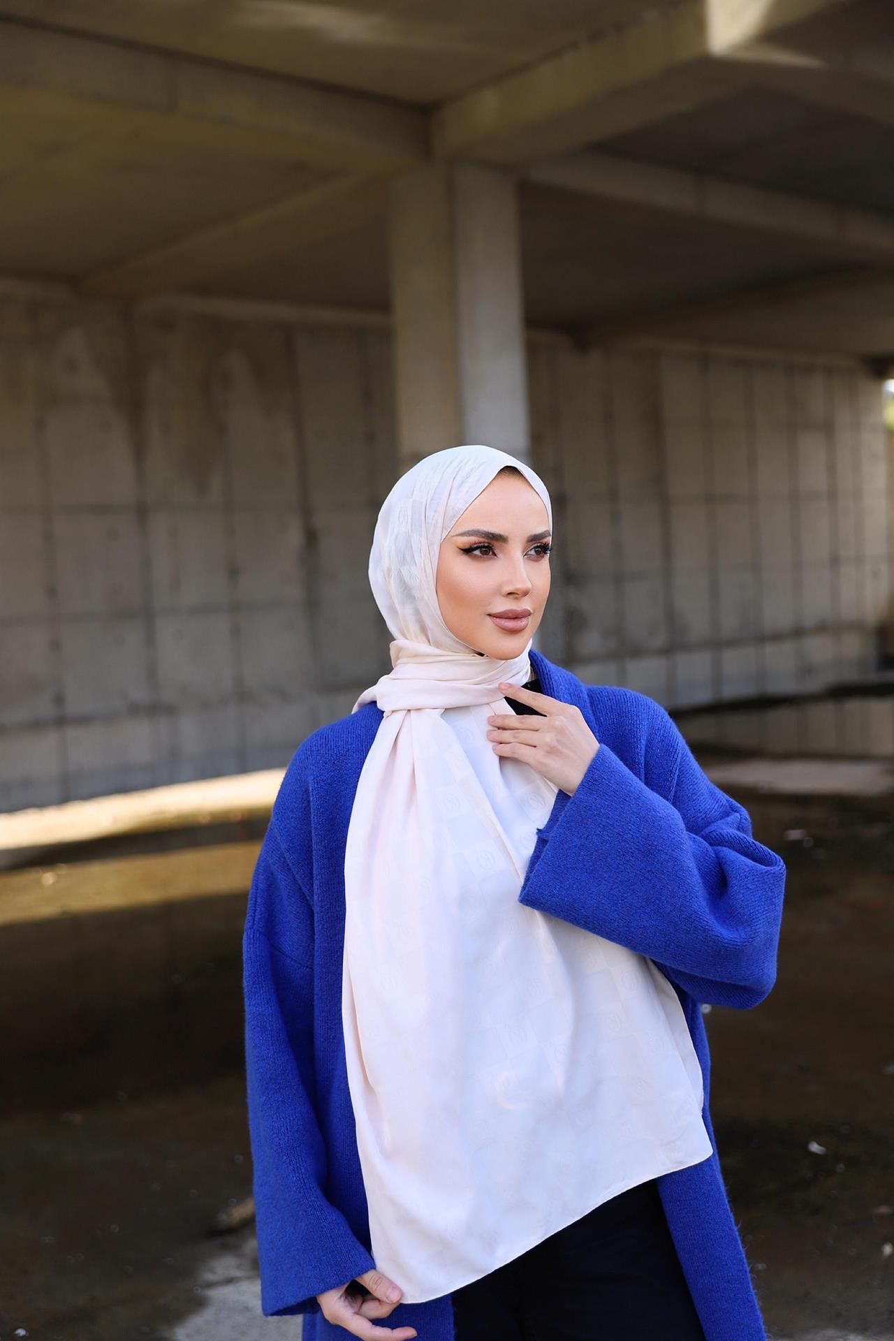 Harf Desenli Jakar Şal Pudra