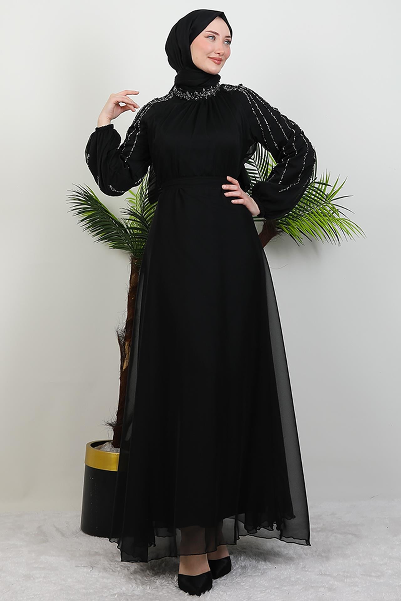 Helen Taşlı Janjan Elbise Siyah