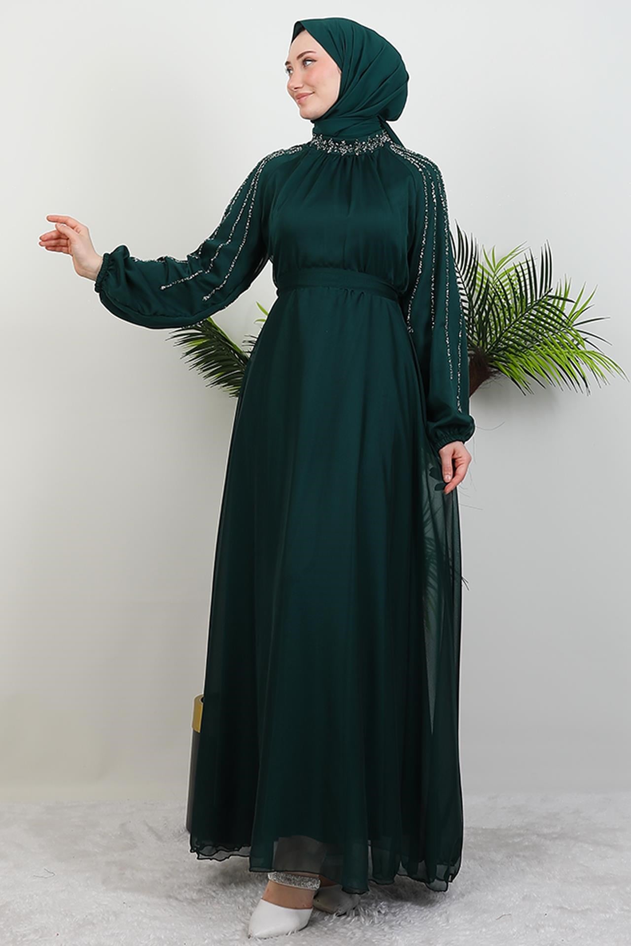 Helen Taşlı Janjan Elbise Zümrüt