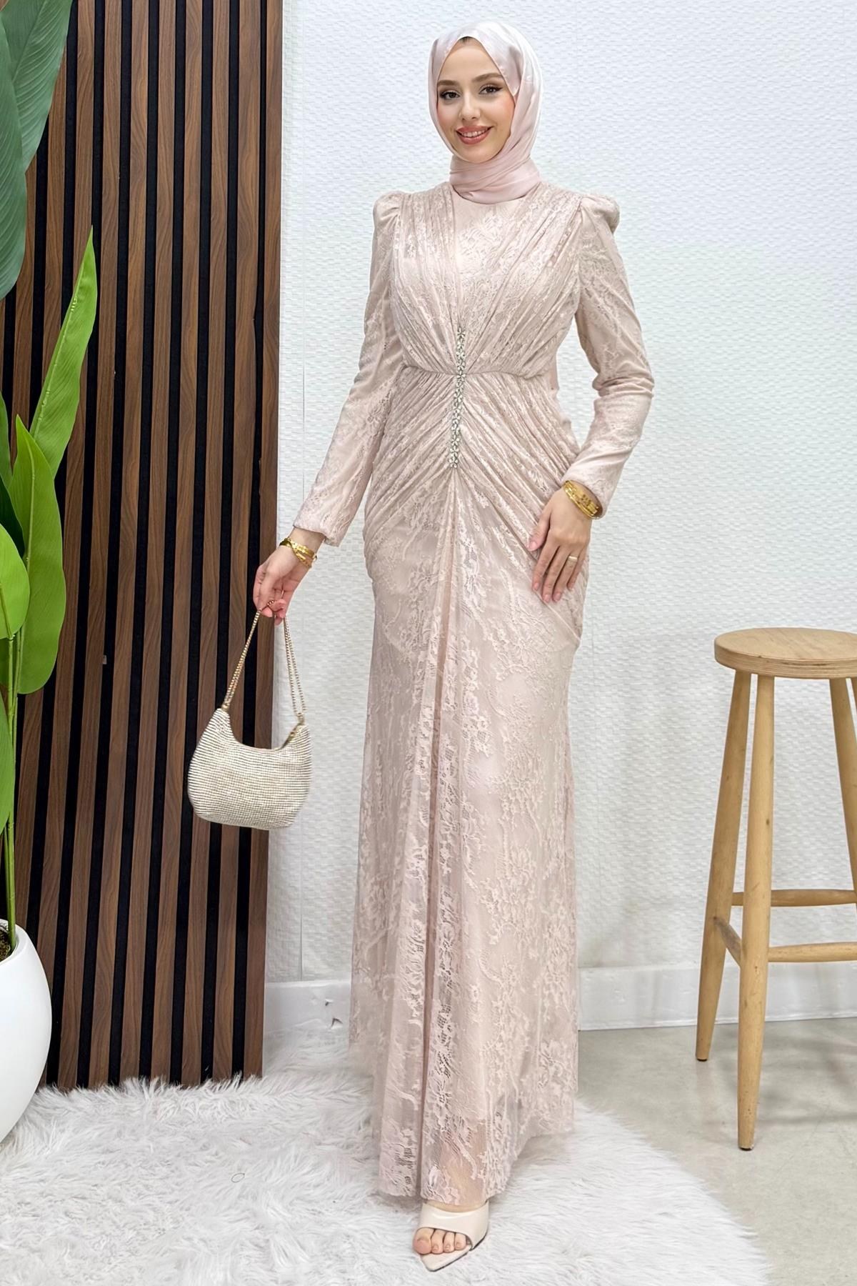 Hilda Dantel Abiye Soft Pembe