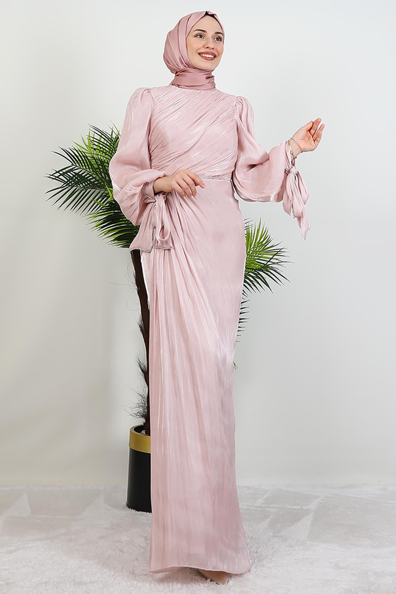 İdil Tesettür Abiye Açık Pudra