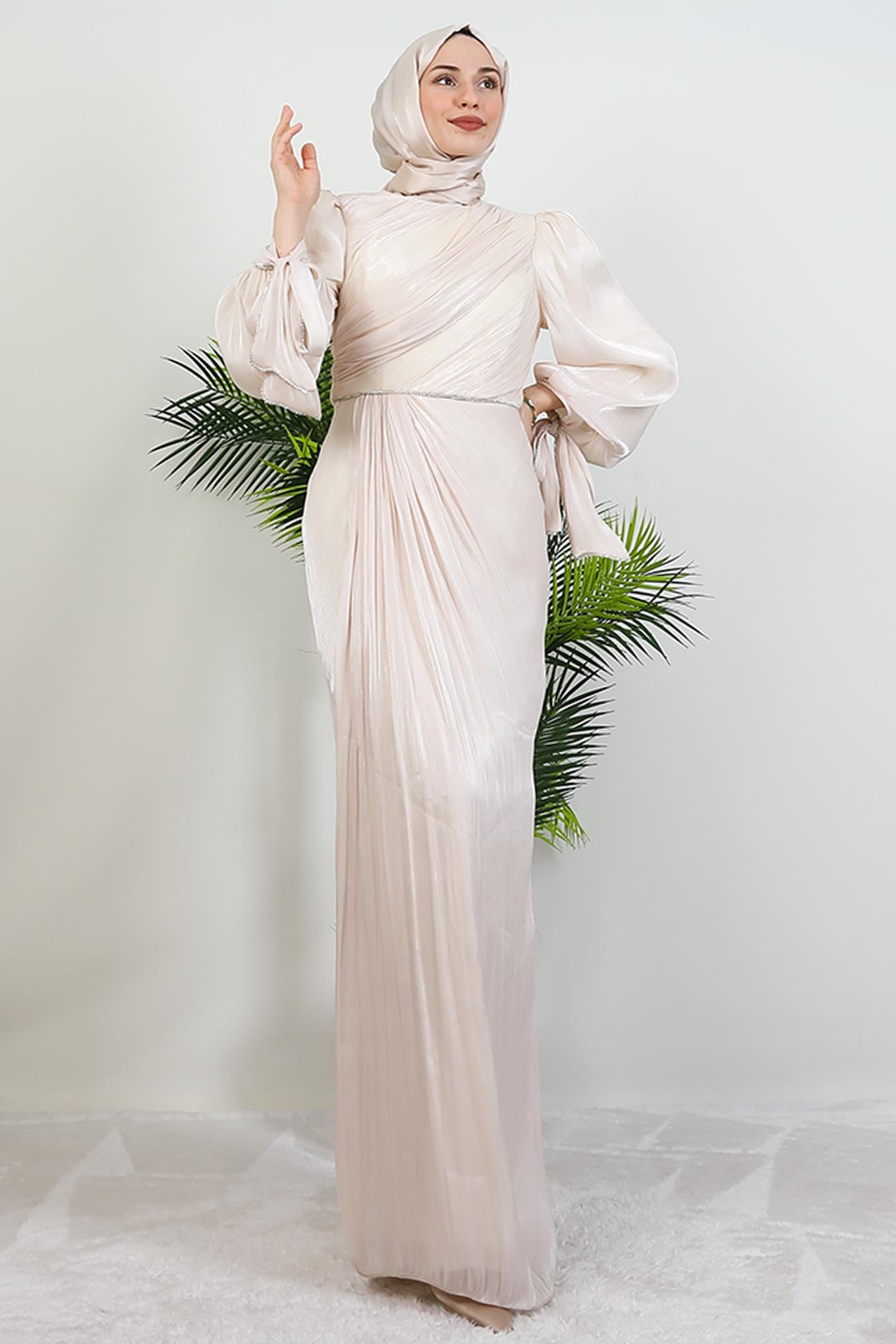 İdil Tesettür Abiye Krem