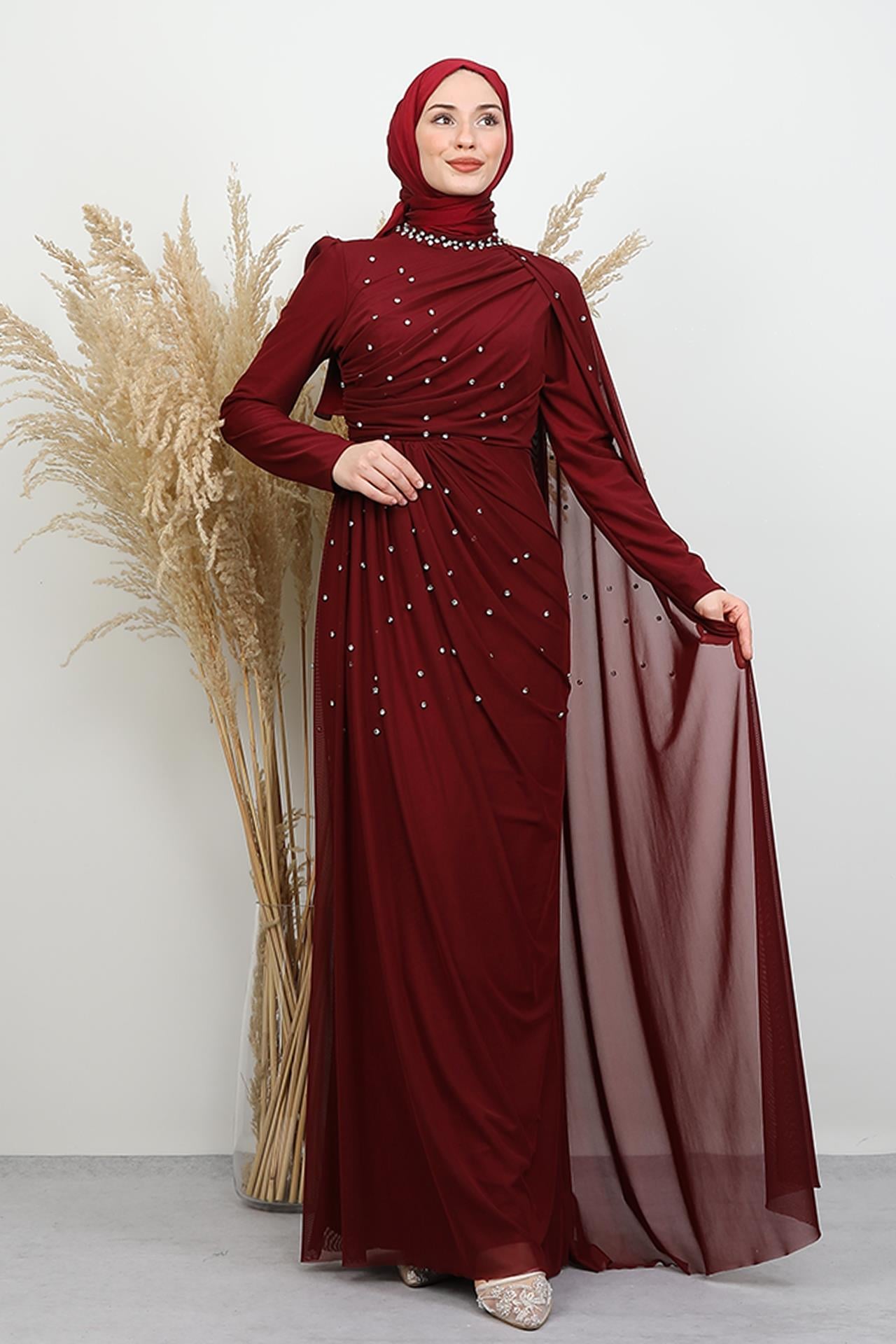 İlke Tül Abiye Bordo