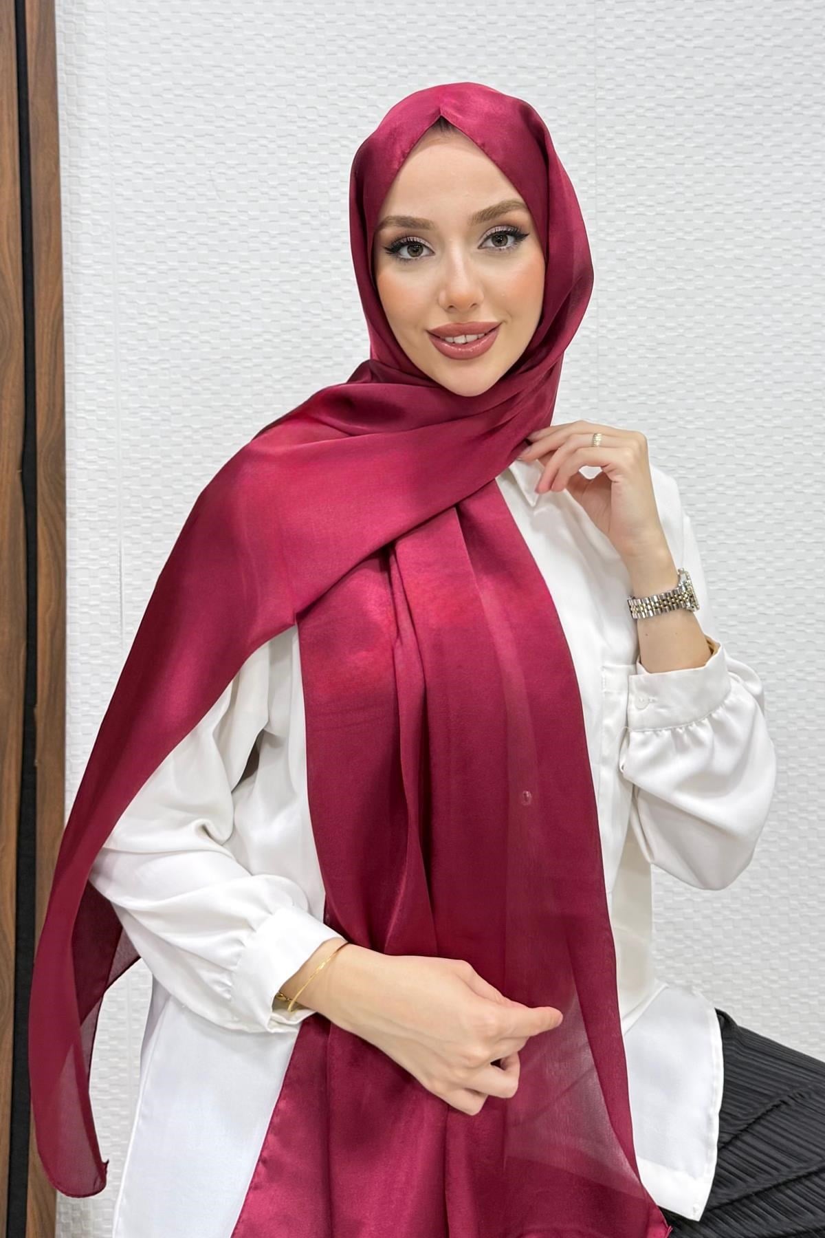 İnci Saten Şal Bordo