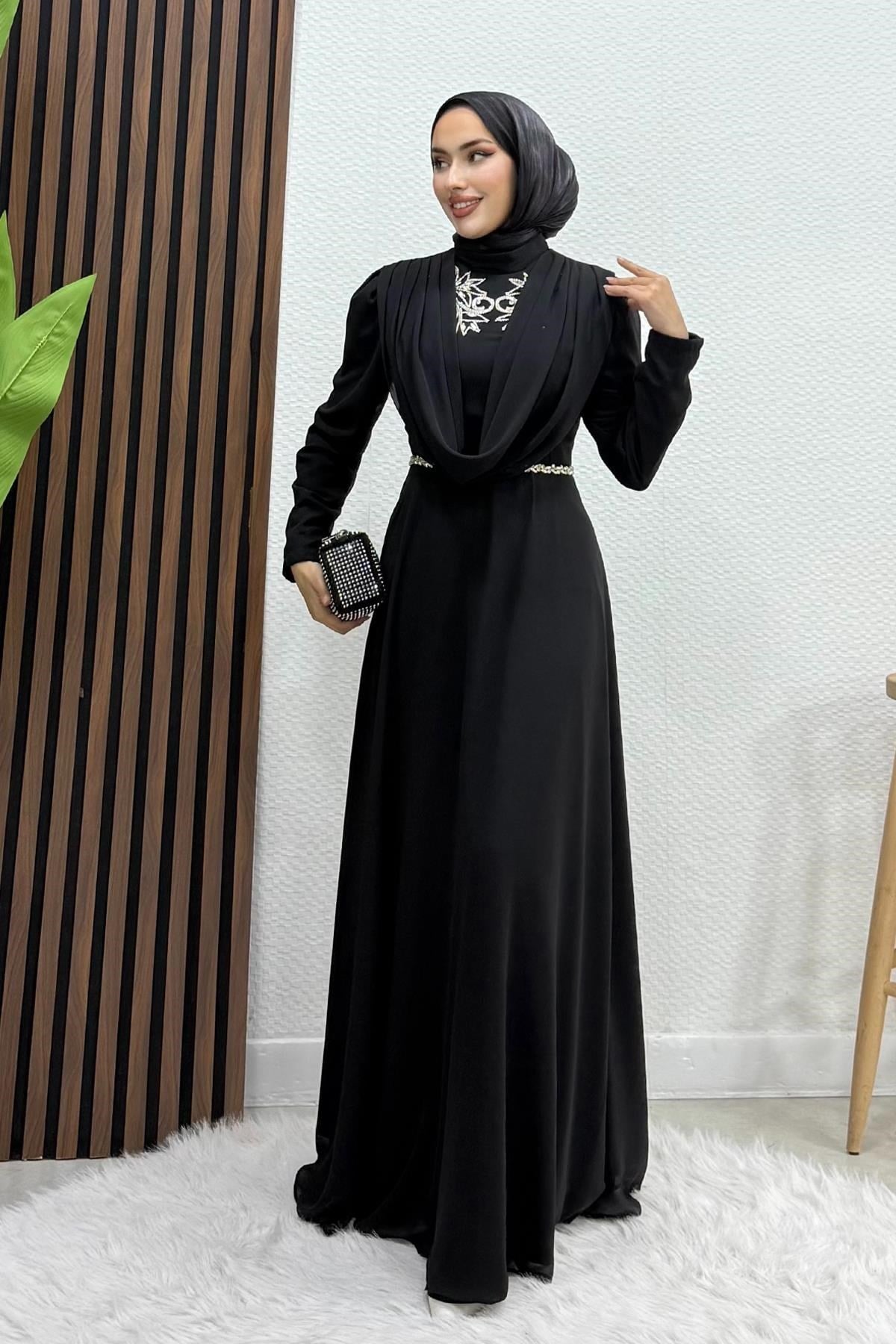 İncigül Şifon Abiye Siyah