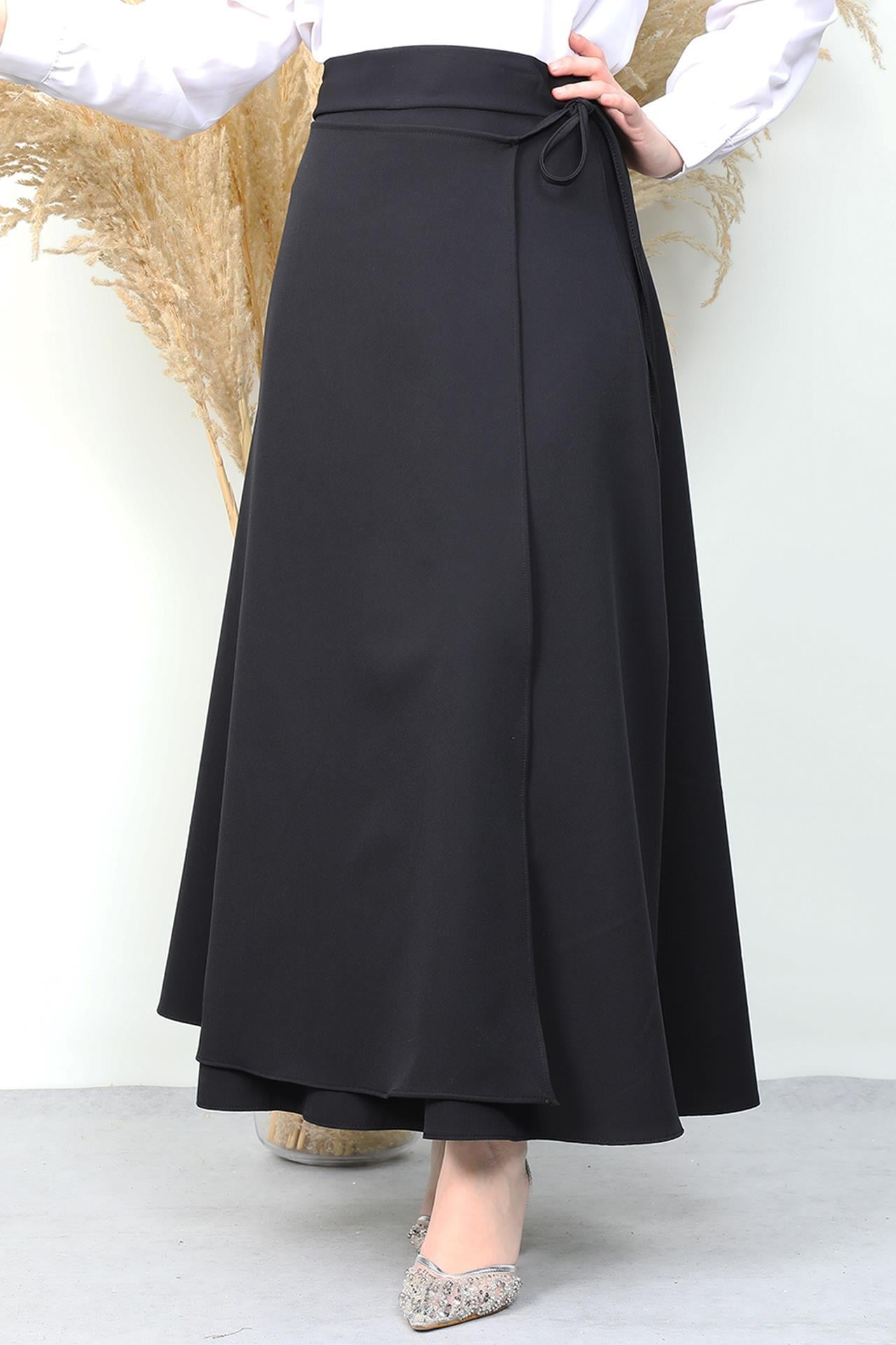 İp Detay Krep Etek Siyah