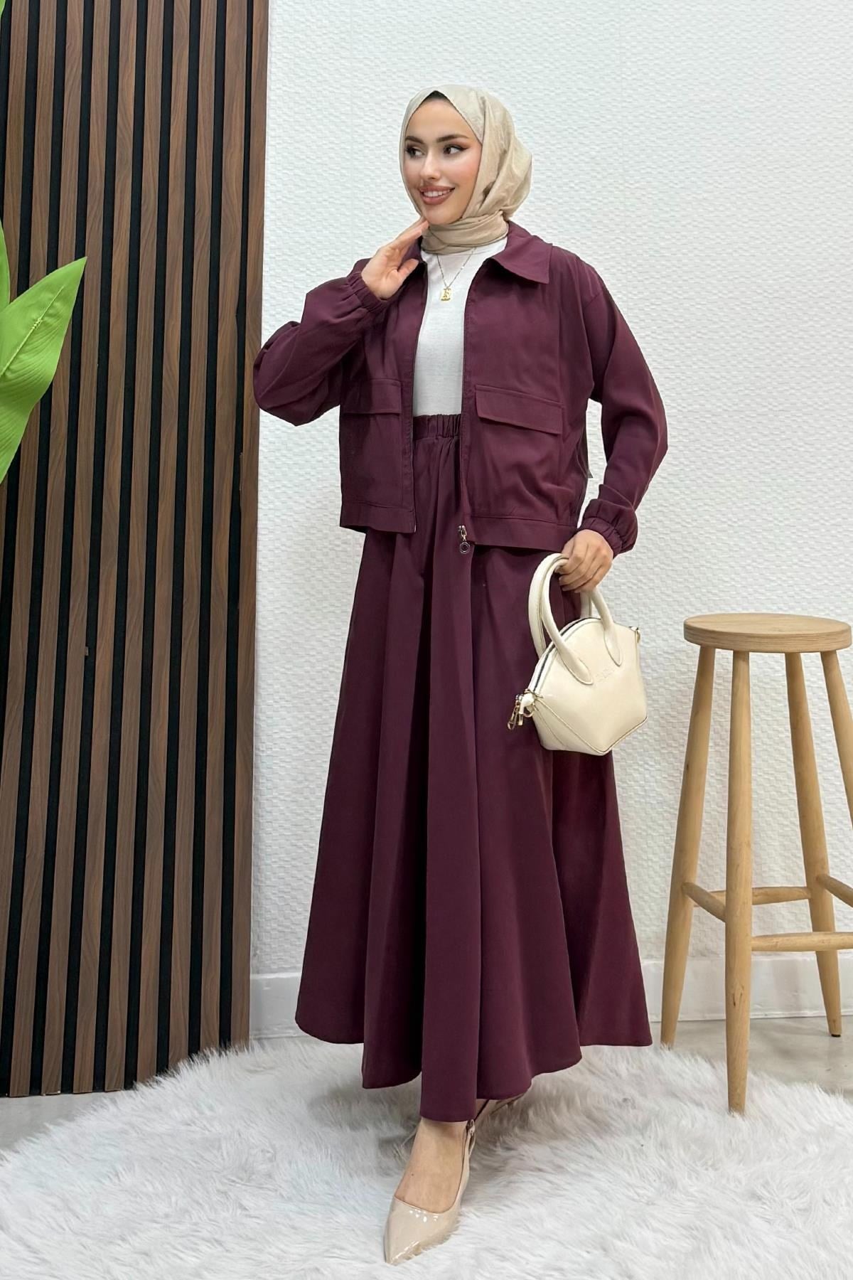 Koral Ceketli Modal Takım Bordo
