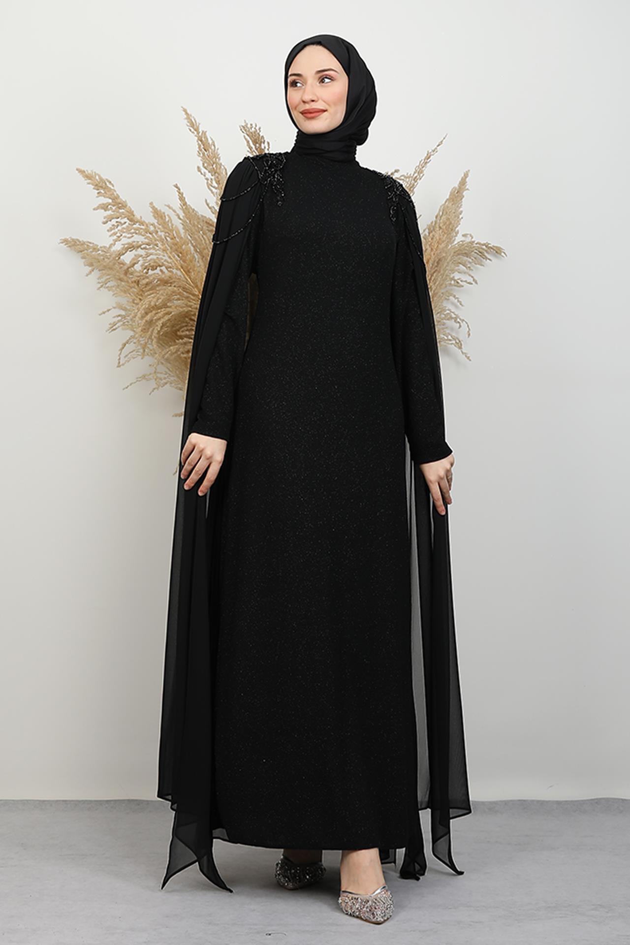 Kösem Taşlı Abiye Siyah
