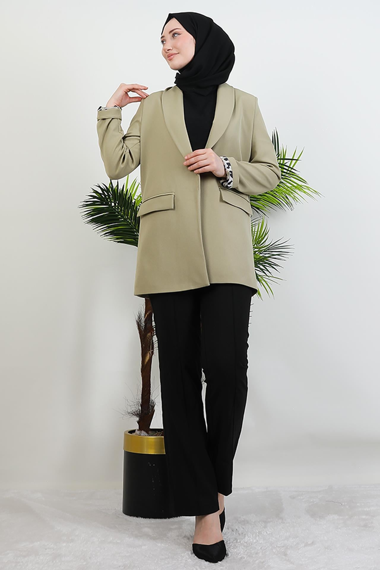 Leopar Astarlı Ceket Açık Mint